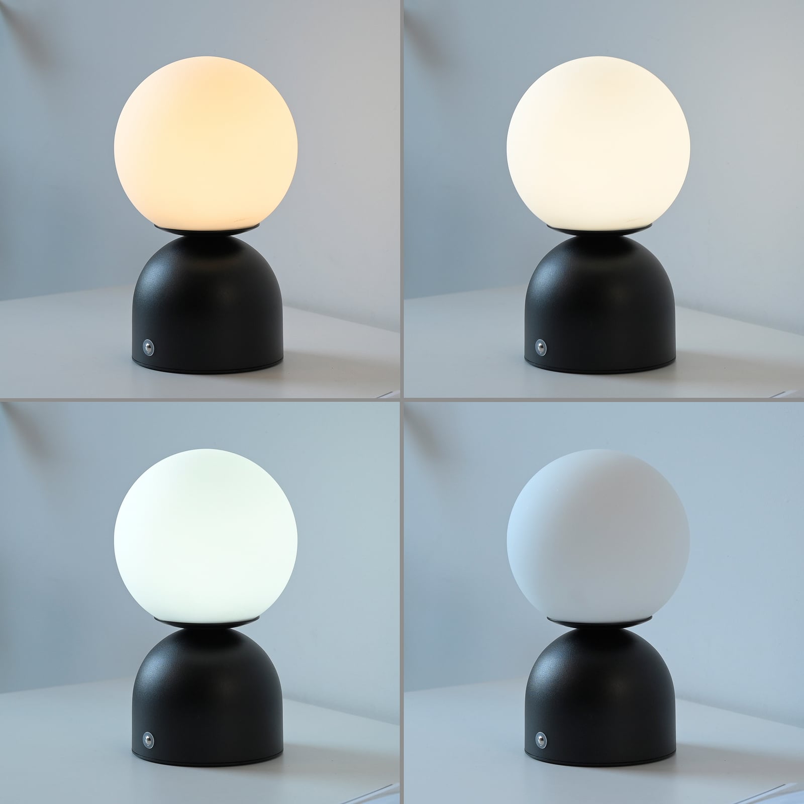 LED-akutoitel laualamp RUDI, must, kõrgus 20 cm, CCT, puutetundlik hämardus