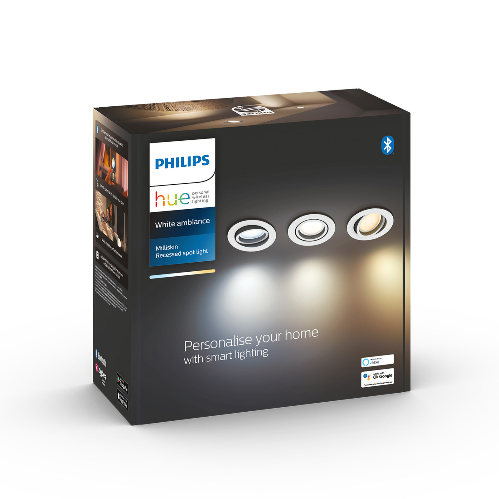 Philips Hue Milliskin LED innfelt spot 3 rund hvit