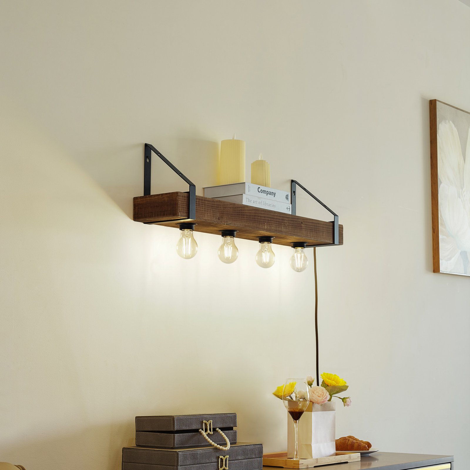 Vatana Applique Murale w/USB Bois - Lindby