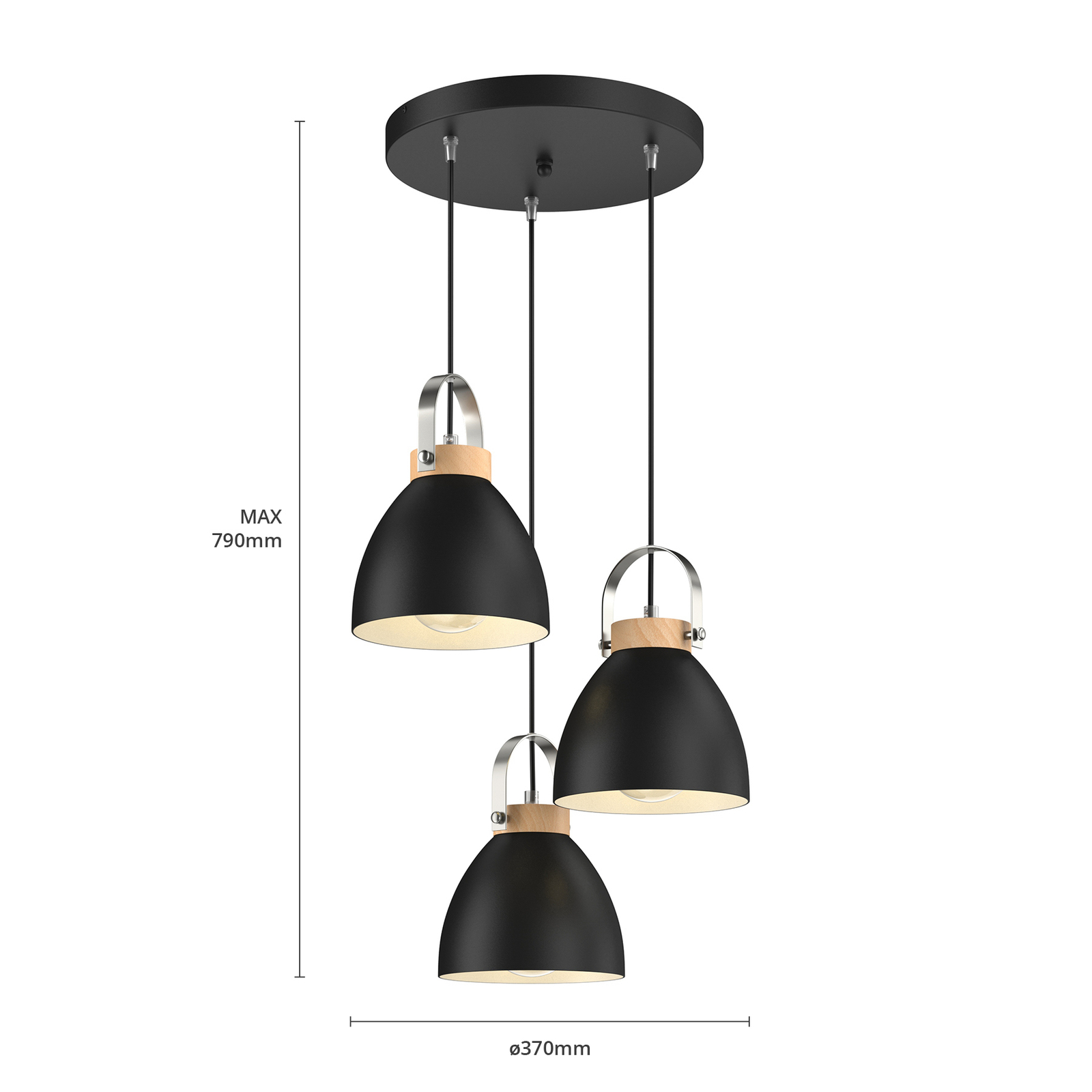 Bergen pendant light, three-bulb, round, graphite
