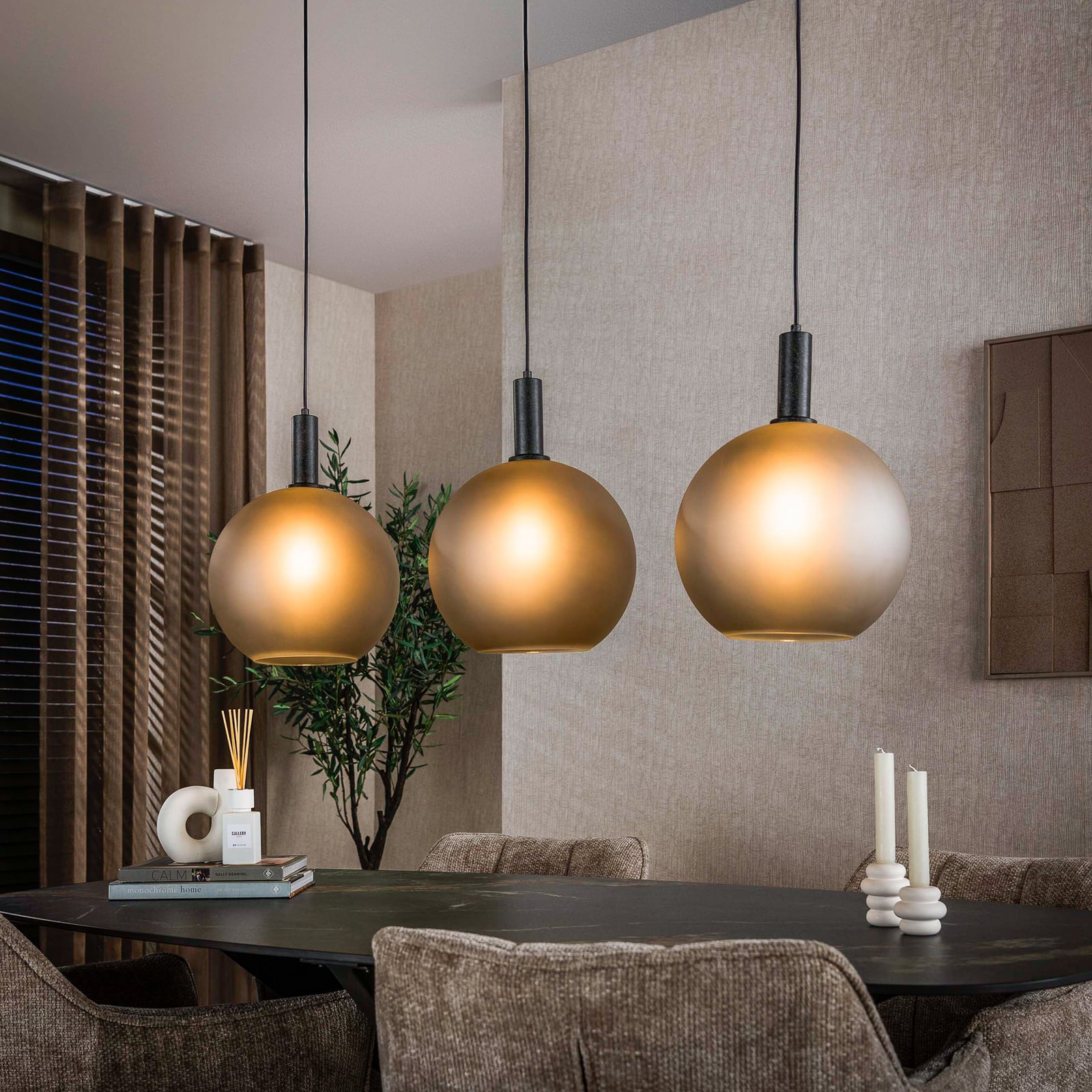Pendelleuchte Bubble, grau, Glas, 3-flammig, E27, 110 cm
