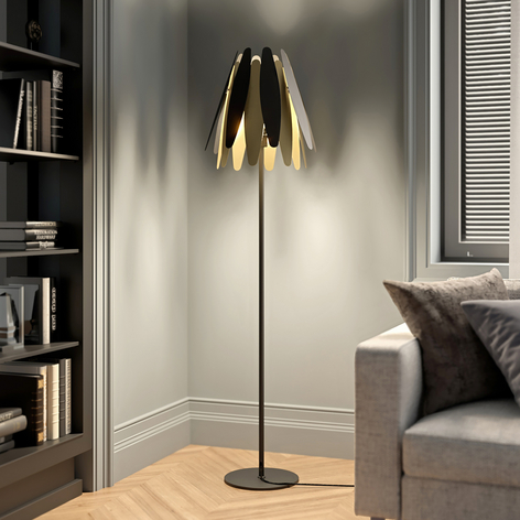 Lucande Lounit Stehleuchte, schwarz-gold
