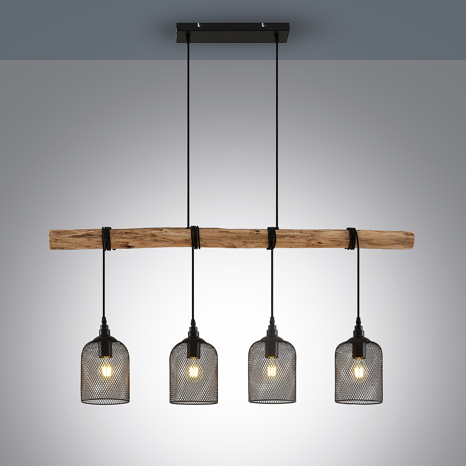 Lindby Elrond hanglamp met hout, 4-lamps