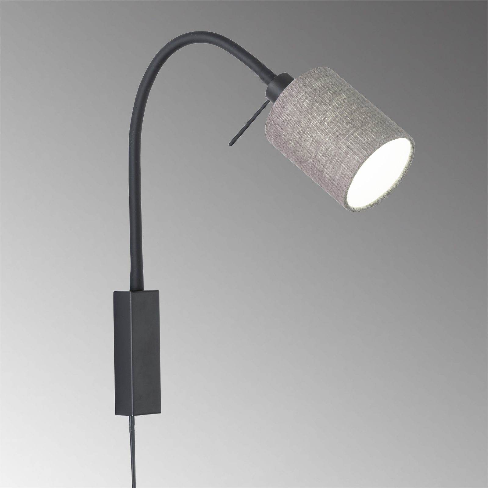 Wandlamp Maui met flexibele arm, stoffen kap grijs