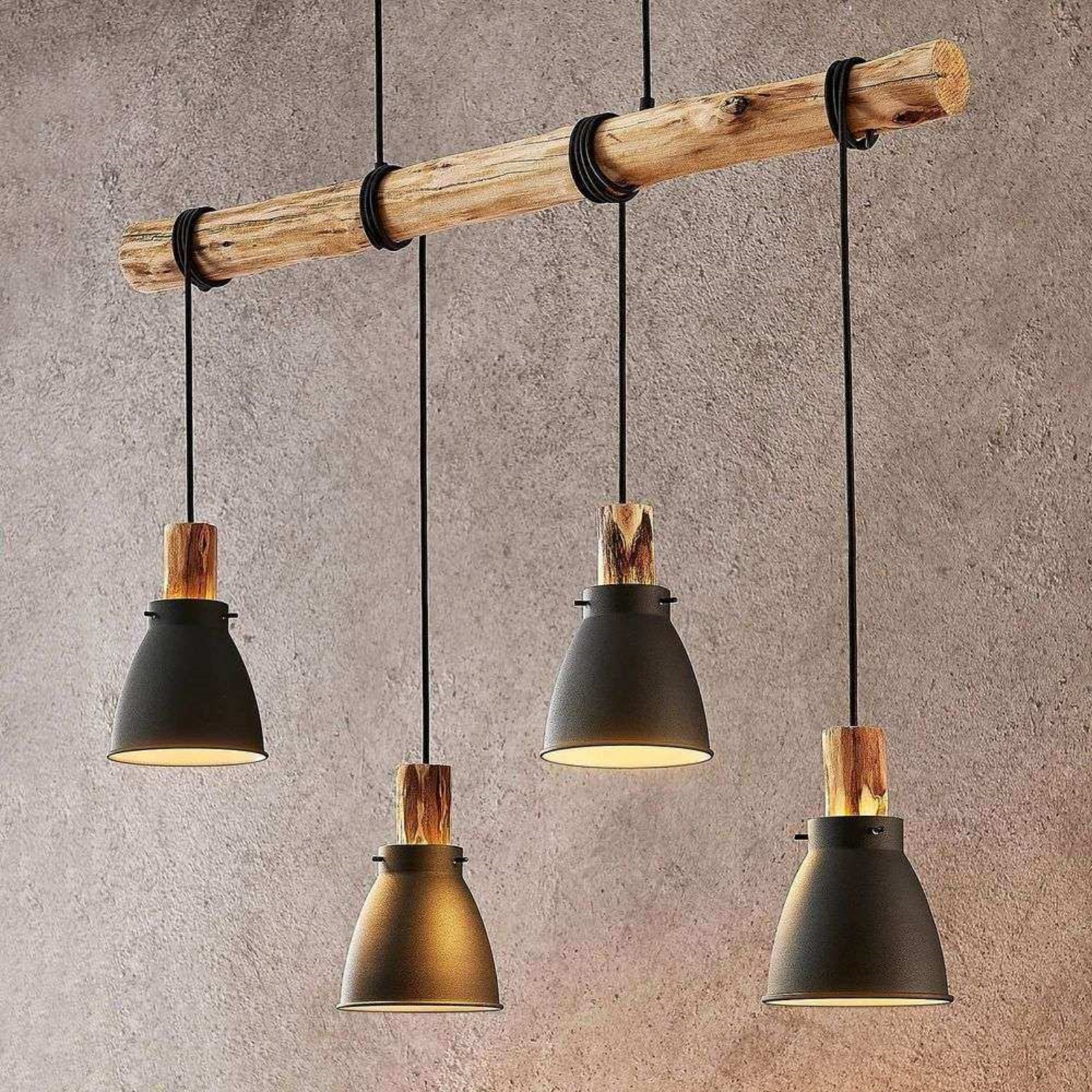 Trebale 4 Taklampa Black/Wood - Lindby