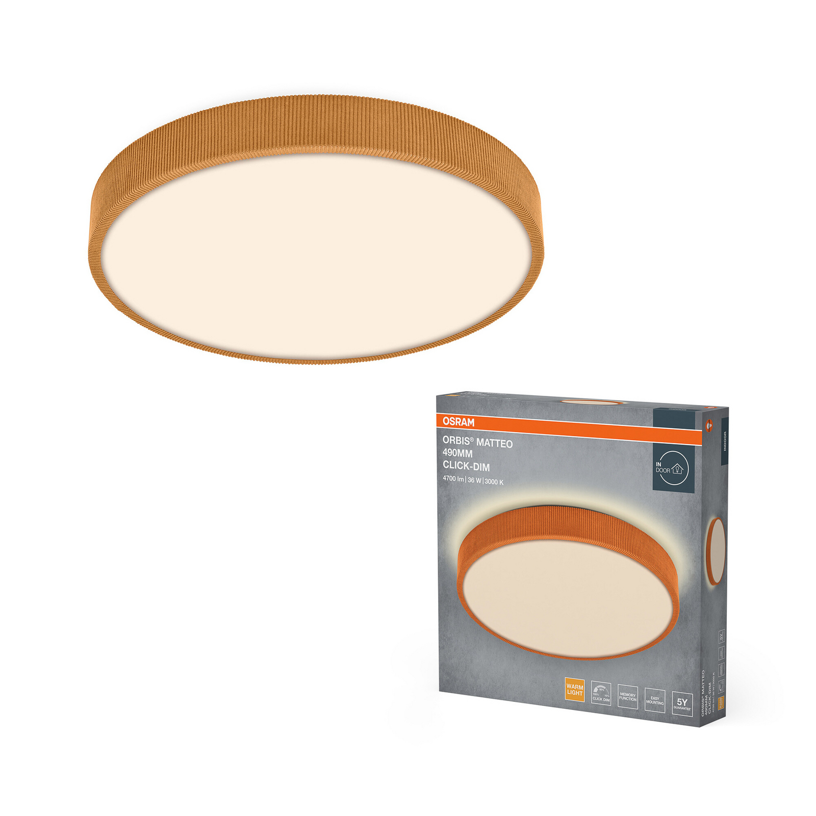 Φωτιστικό οροφής LED OSRAM ORBIS MATTEO, Ø 49 cm, πορτοκαλί, clickdim Φωτιστικό οροφής LED OSRAM ORBIS MATTEO, Ø 49 cm, πορτοκαλί, clickdim