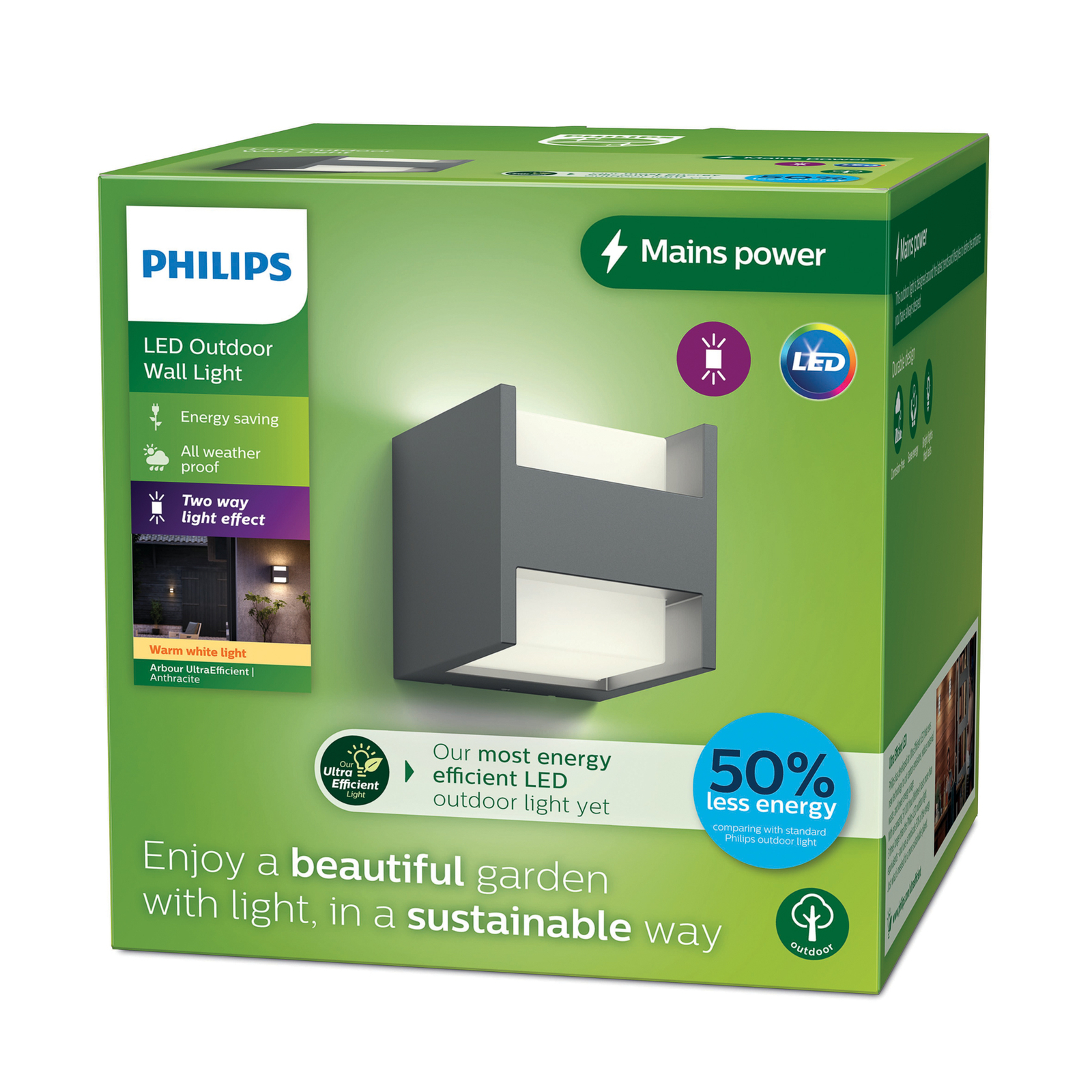 Candeeiro de parede exterior LED Philips Arbour UE, 2 luzes 2,700 K
