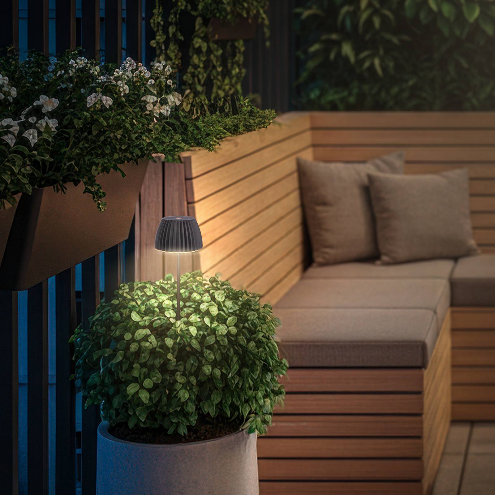 Briloner LED akumulátorové zemní svítidlo RIFFLE MINI, antracitová barva, Ø 9 cm, IP44