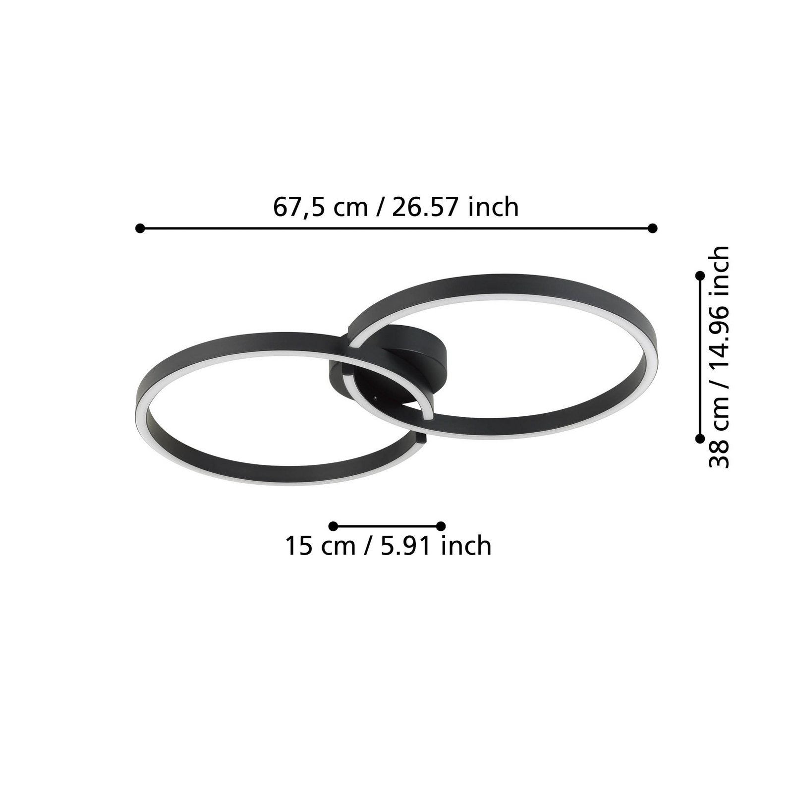 LED-Deckenlampe Armandolo, schwarz, Länge 67 cm, CCT, RGB