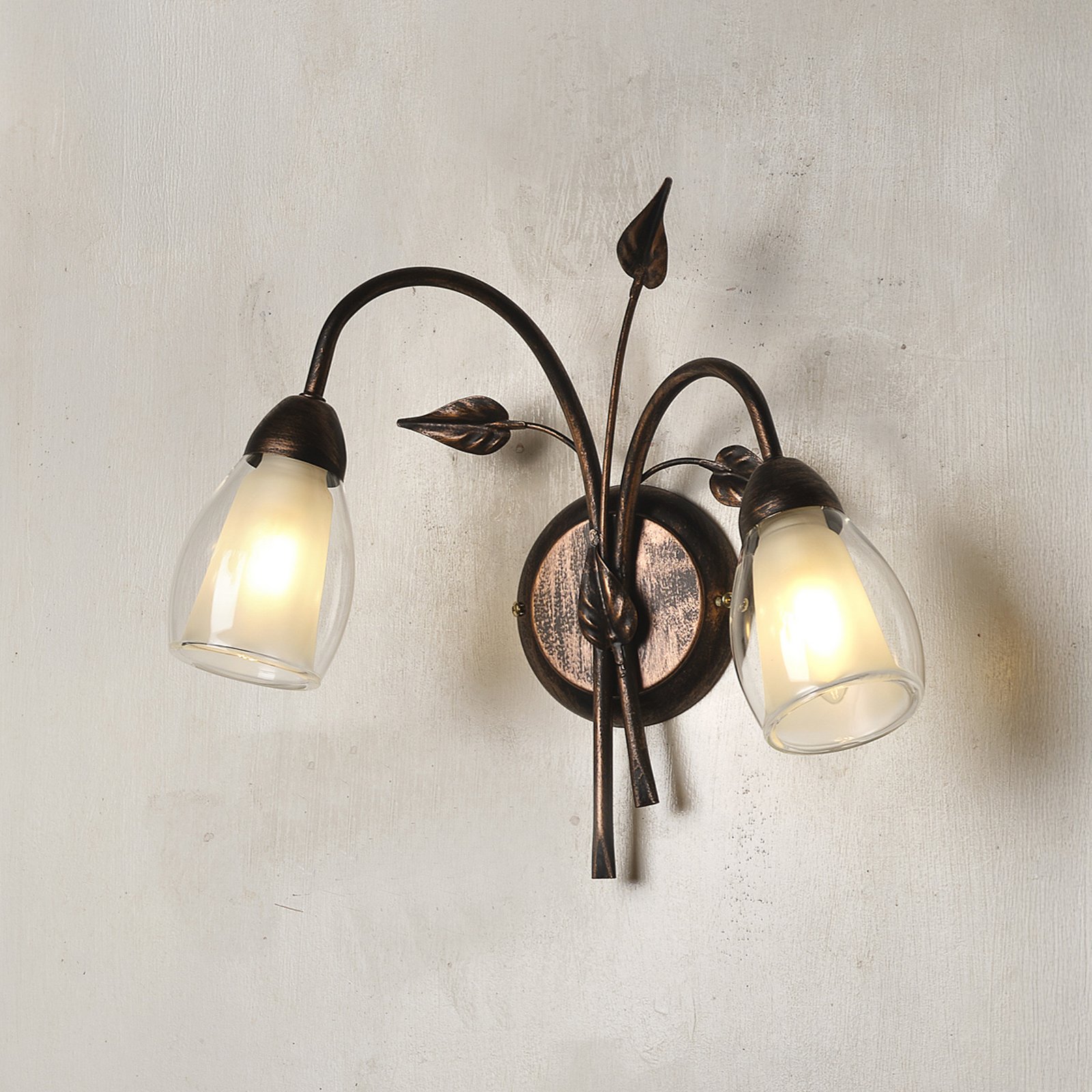 Liliana wall light, 2-bulb, black, rose gold, metal