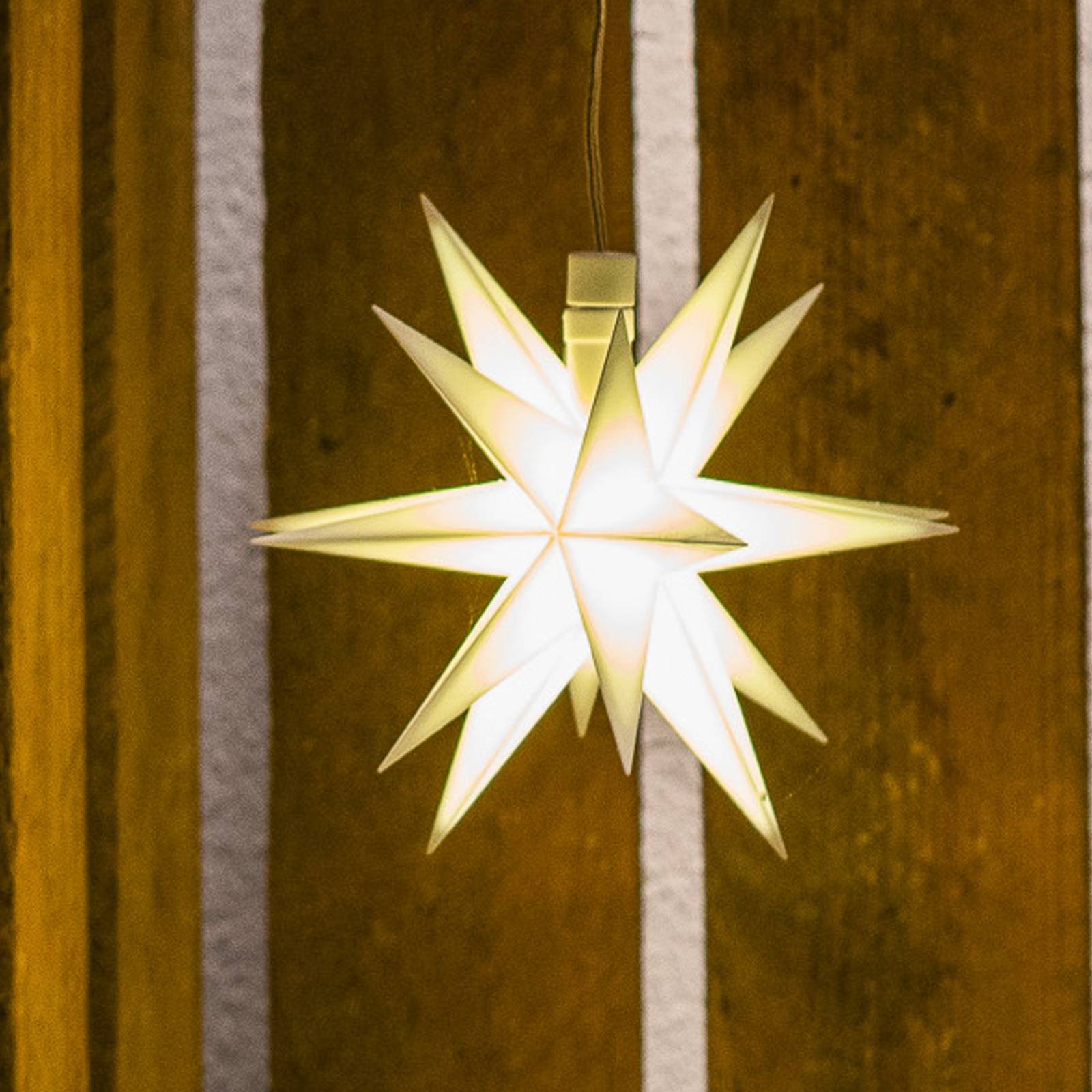 LED-stjerne, ude, 18-takket Ø 12 cm, batteri, hvid
