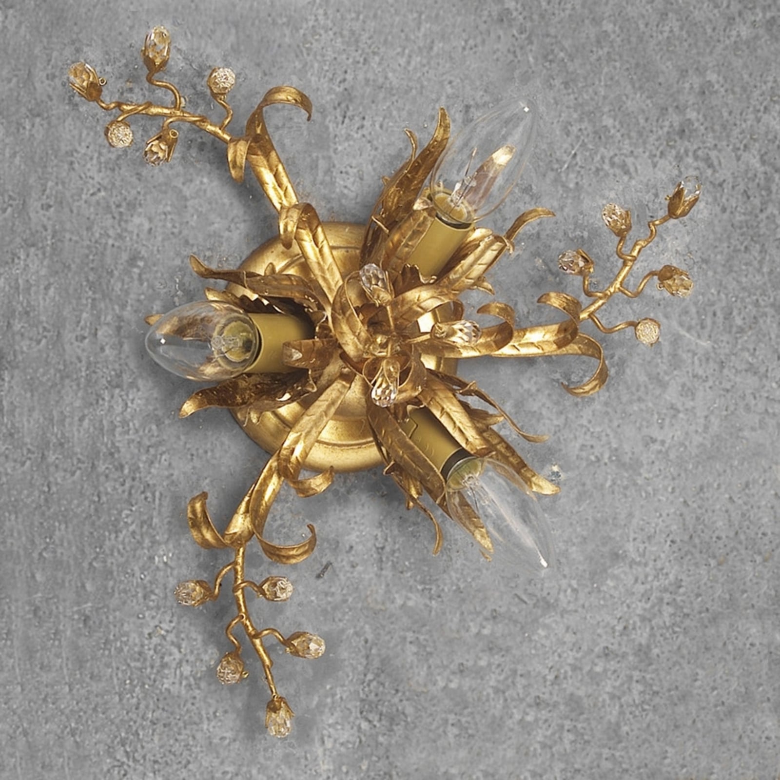 Ferro Luce LATINA gold leaf ceiling light three-bulb, for Living / Dining Room, metal, crystal, E14, 40 W, energy efficiency: A++, H: 10 cm