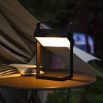 Lampe de table LED solaire Saulio, noir, IP44, alu, USB, accu