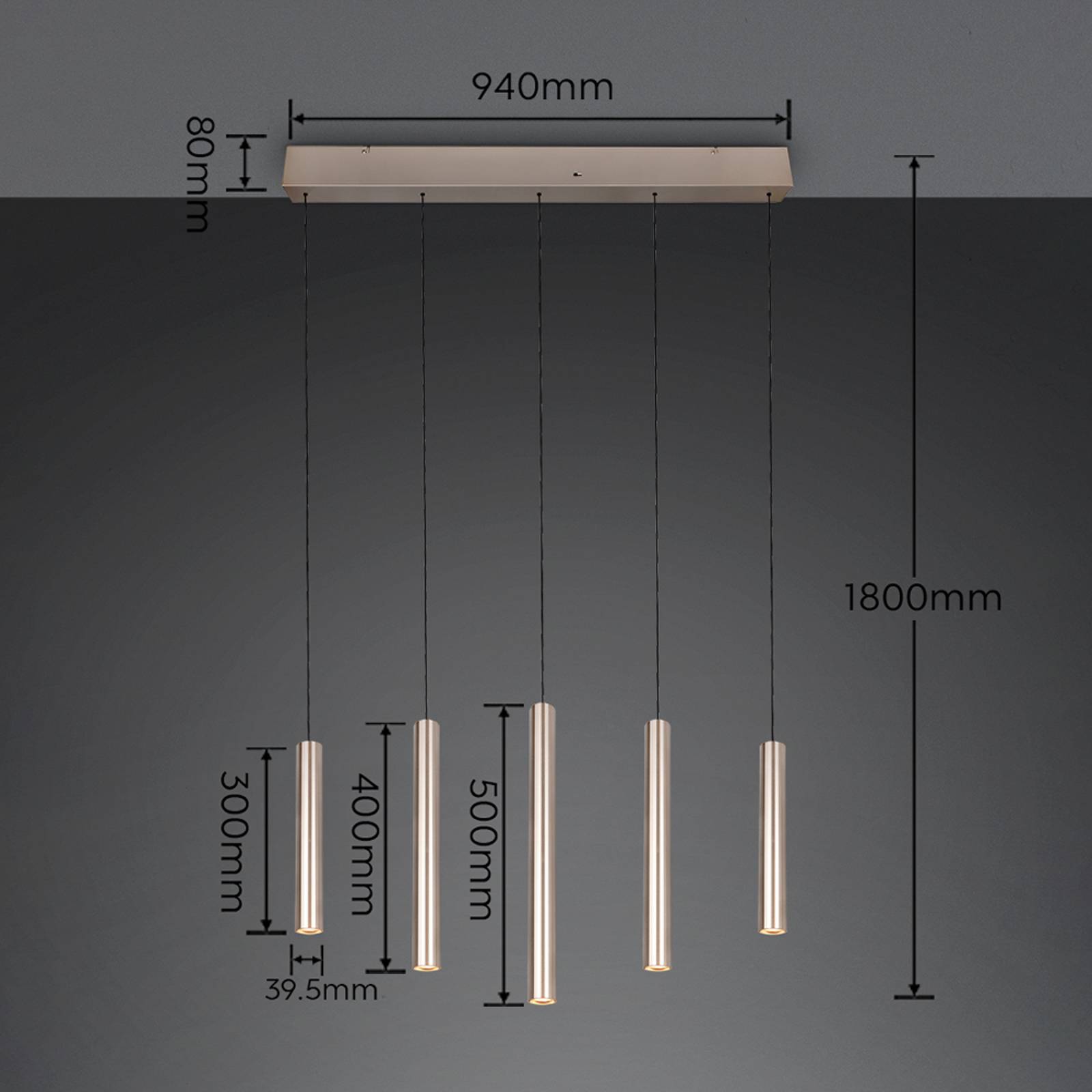 LED-pendellampe Arimato, lengde 94 cm, kremfarget metall CCT