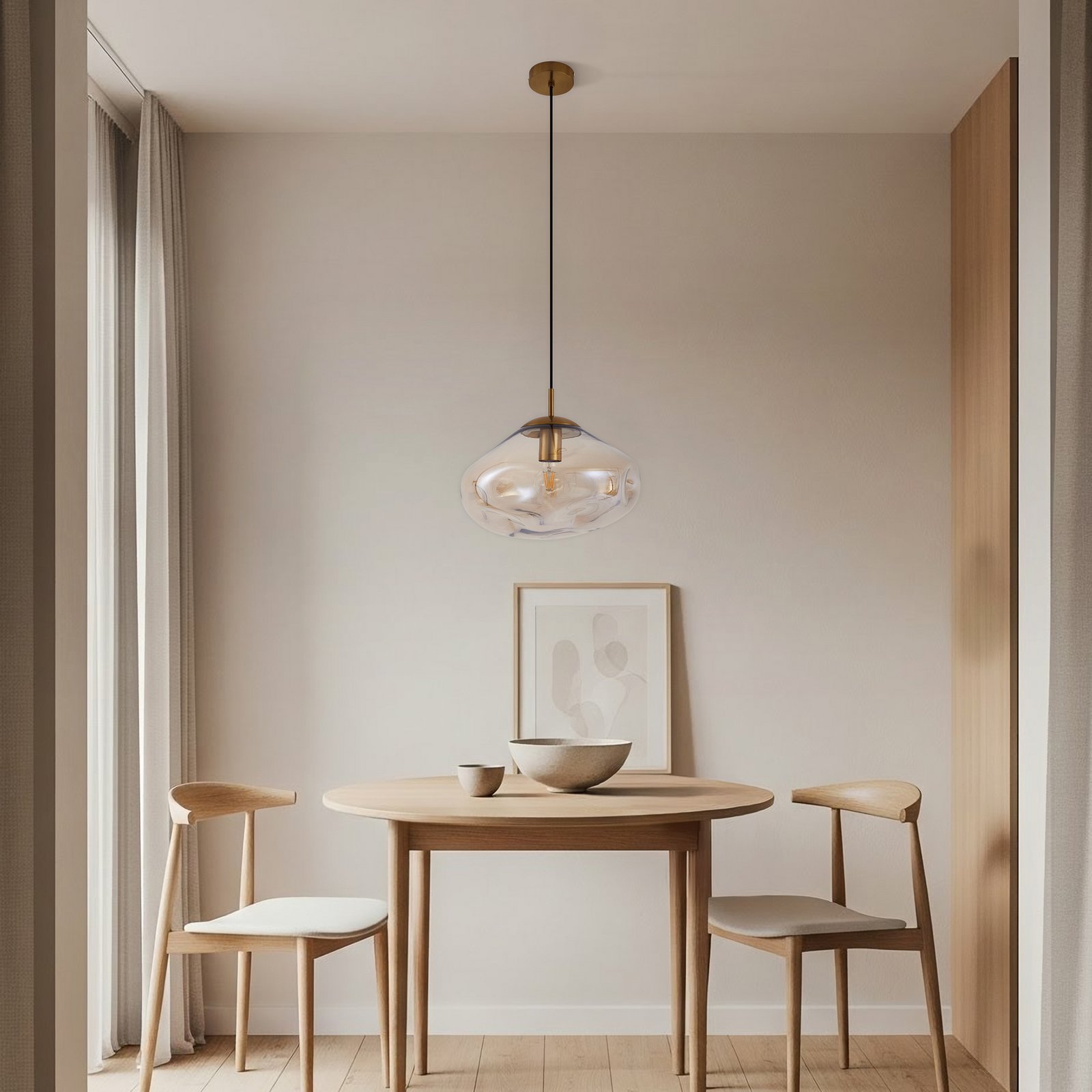 Lindby Lelia pendant light, amber, glass, Ø 35 cm