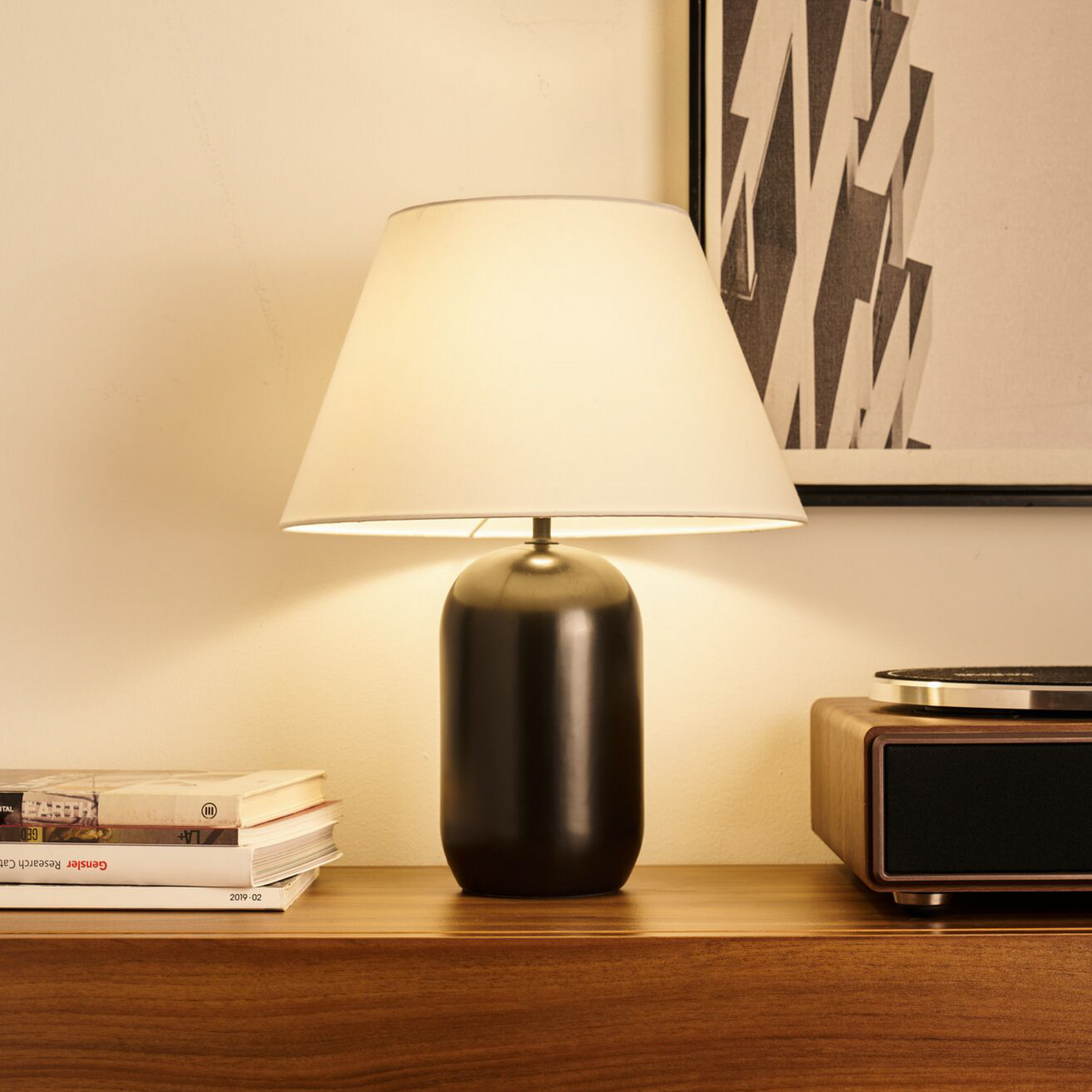 Lampa de masă Pauleen MYSTIC SHINE alb/negru înălțime 45 cm - Camera de zi / sufragerie - Viața tânără - alb negru - Țesătură / Textil