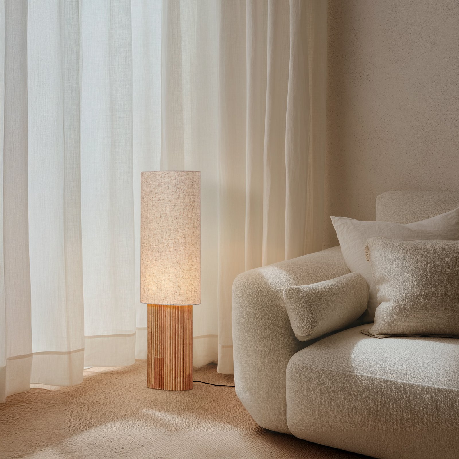 Lindby golvlampa Kimiko, höjd 100 cm, trä, papper, E27