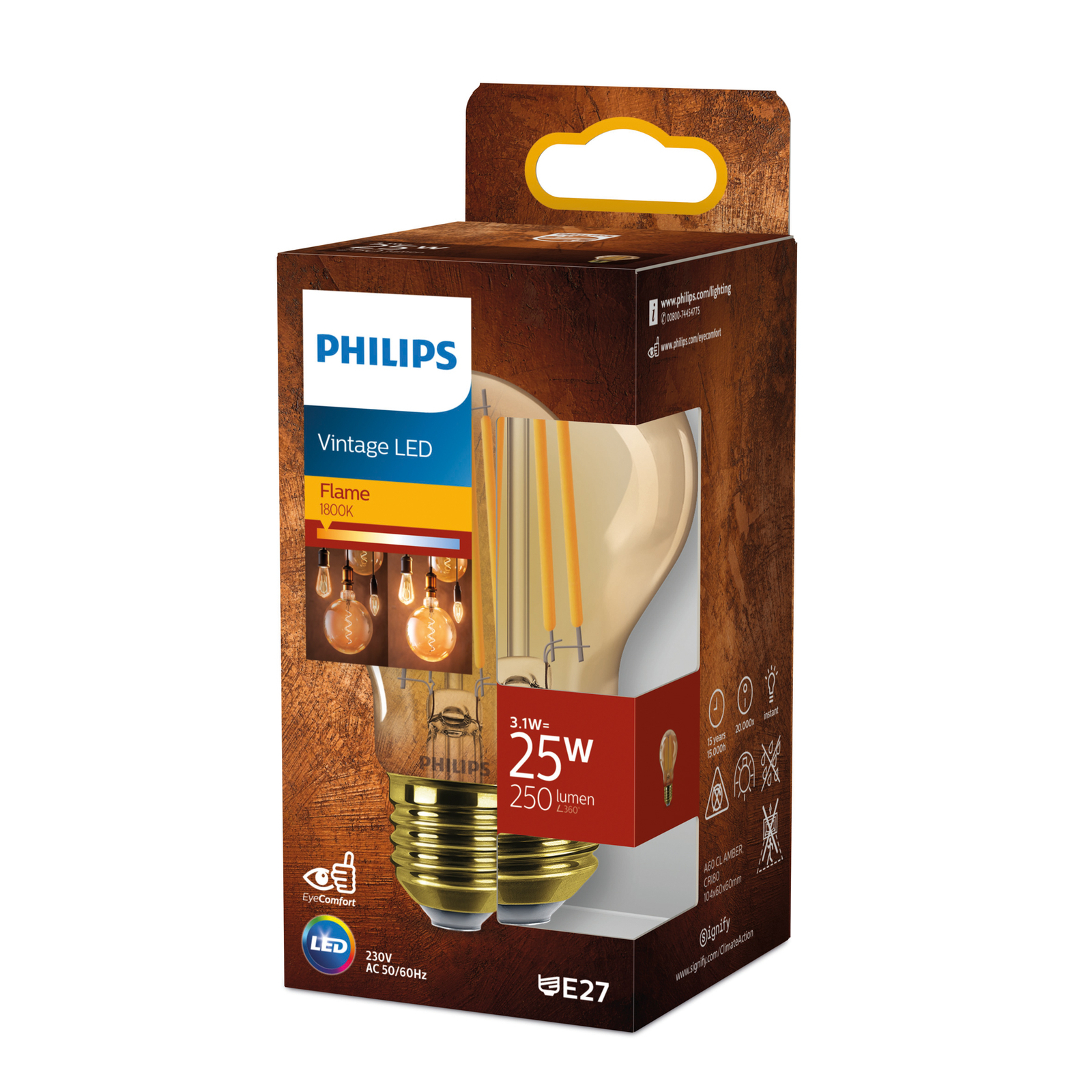 Λαμπτήρας LED Philips E27 A60 3.1W 1.800K χρυσός