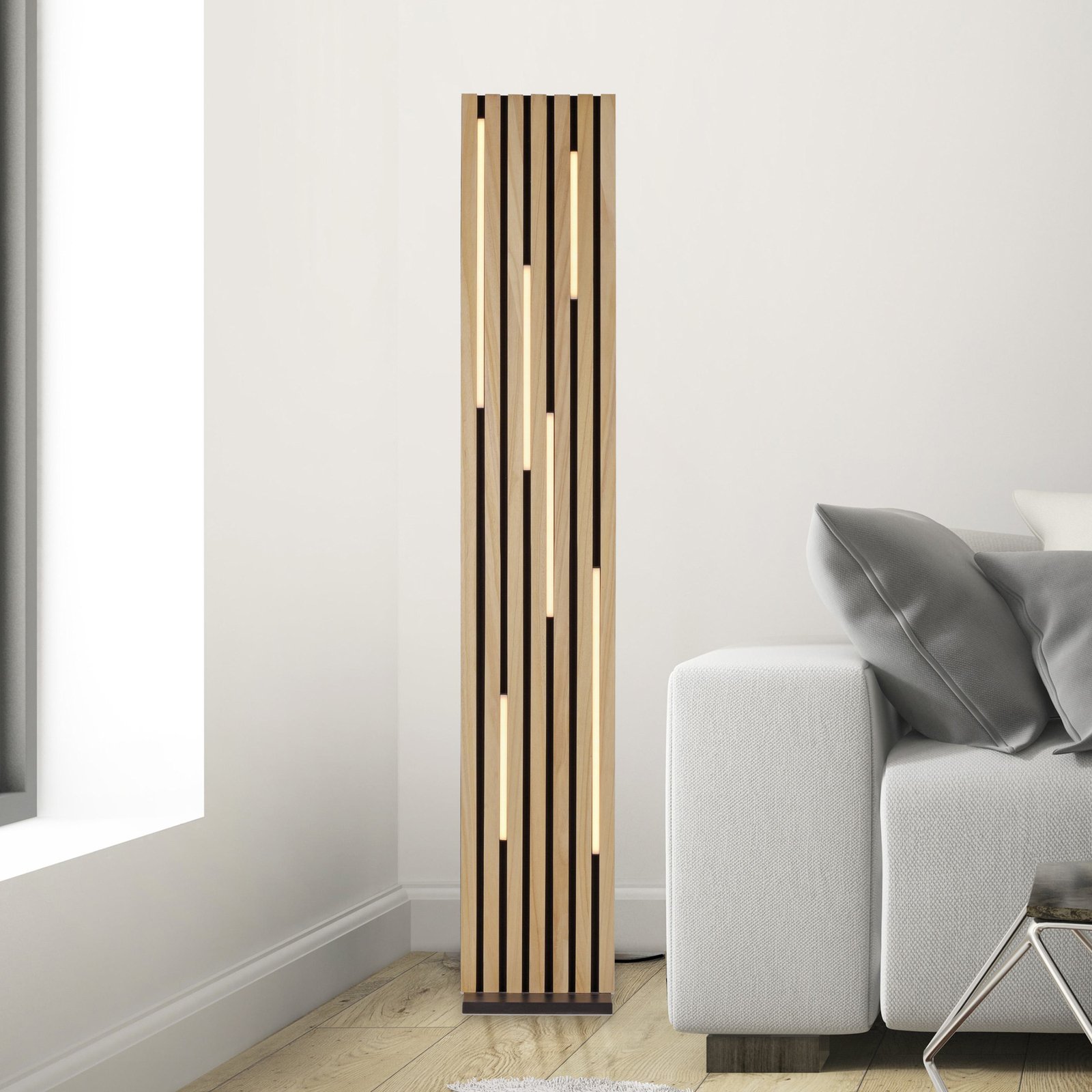 Paul Neuhaus Smart LED stojací lampa Q-Acoustic wood výška 162 cm