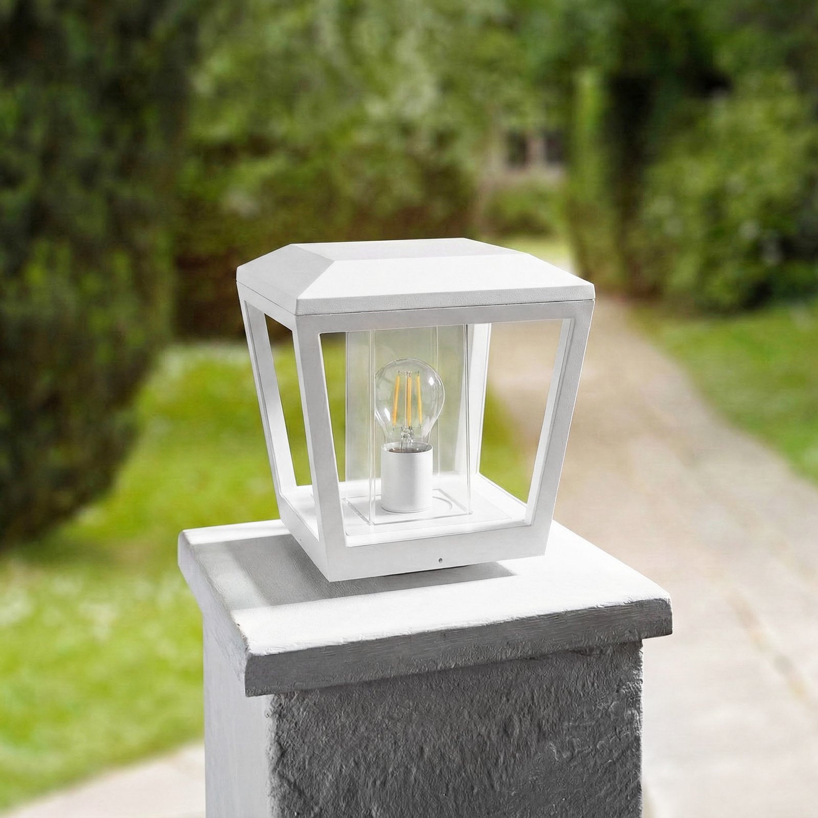 Lucande Sockelleuchte Dunia, weiß, Metall, 24cm, E27, IP54