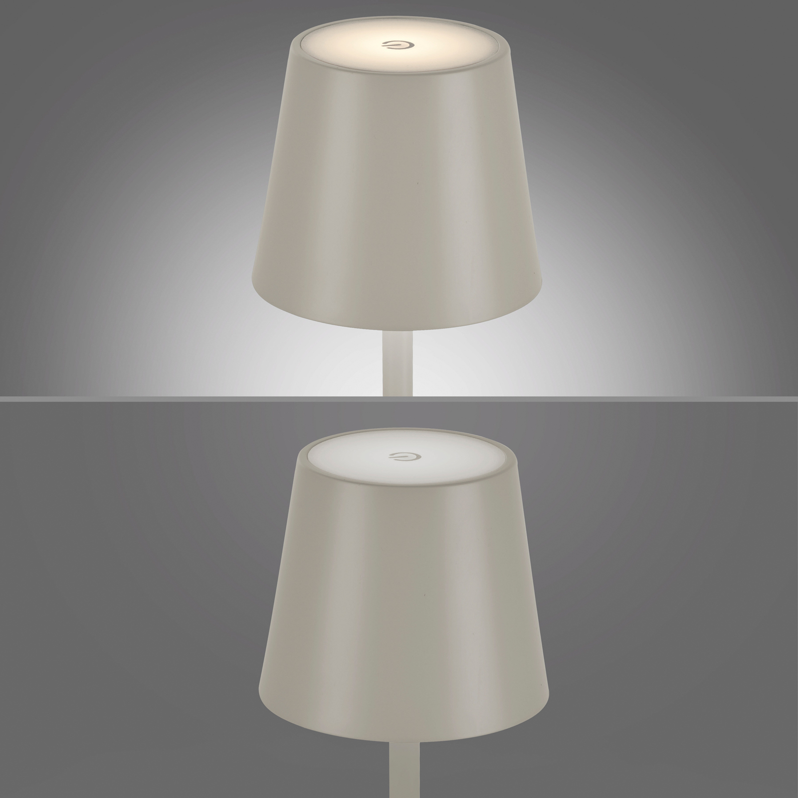 JUST LIGHT. Lampe de table LED à accu Euria, fer gris-beige IP54