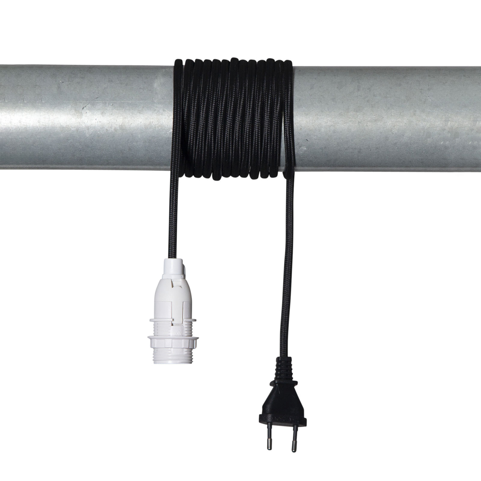 Lacy E14-fatning med kabel, sort og hvid