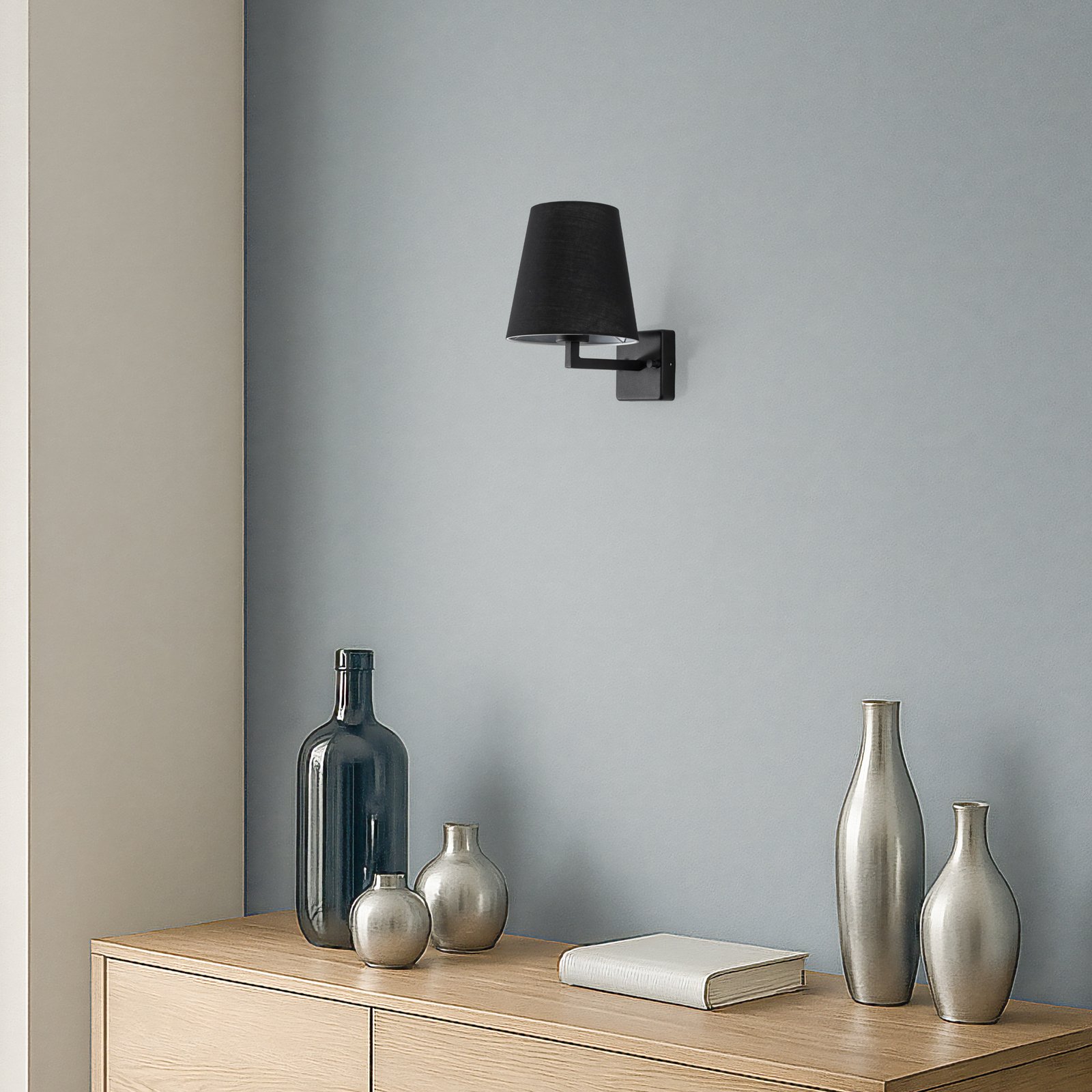 Wandleuchte Profil, schwarz, Metall/ Stoff, Höhe 30 cm