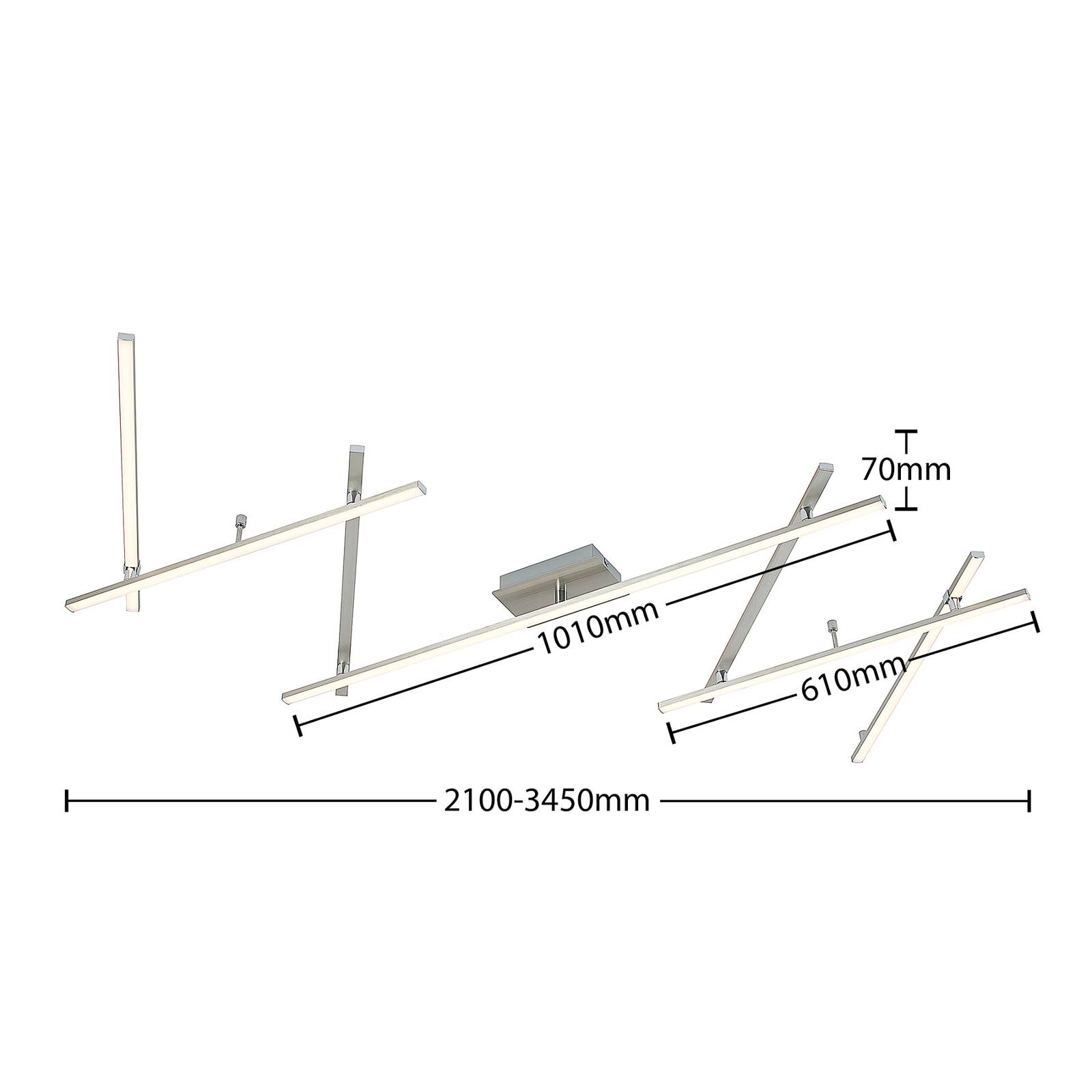 Lampa sufitowa LED Lindby Kerem, 345 cm, kolor nikiel, metal