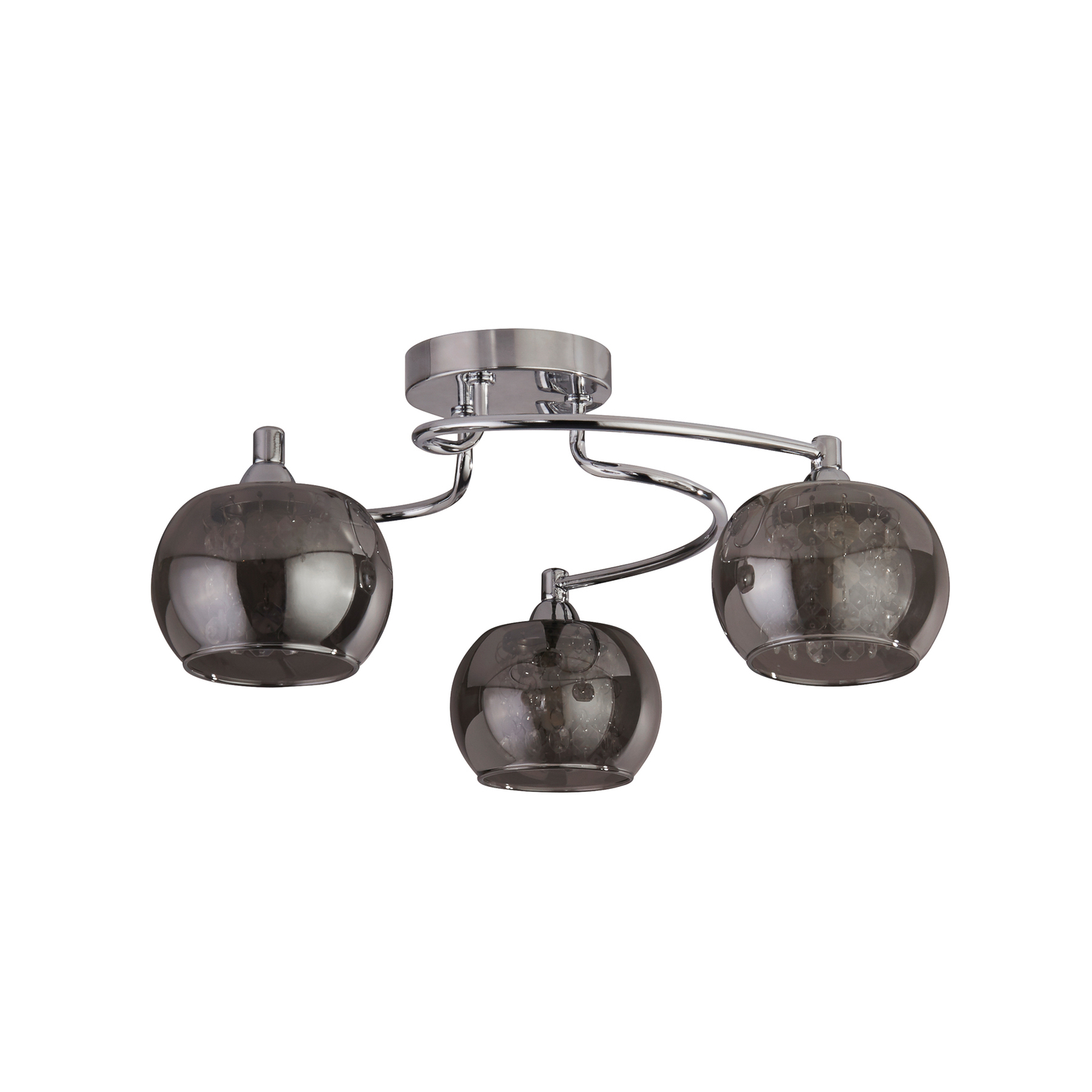 Lovell ceiling light, chrome/smoke-coloured, glass, 3-bulb, G9