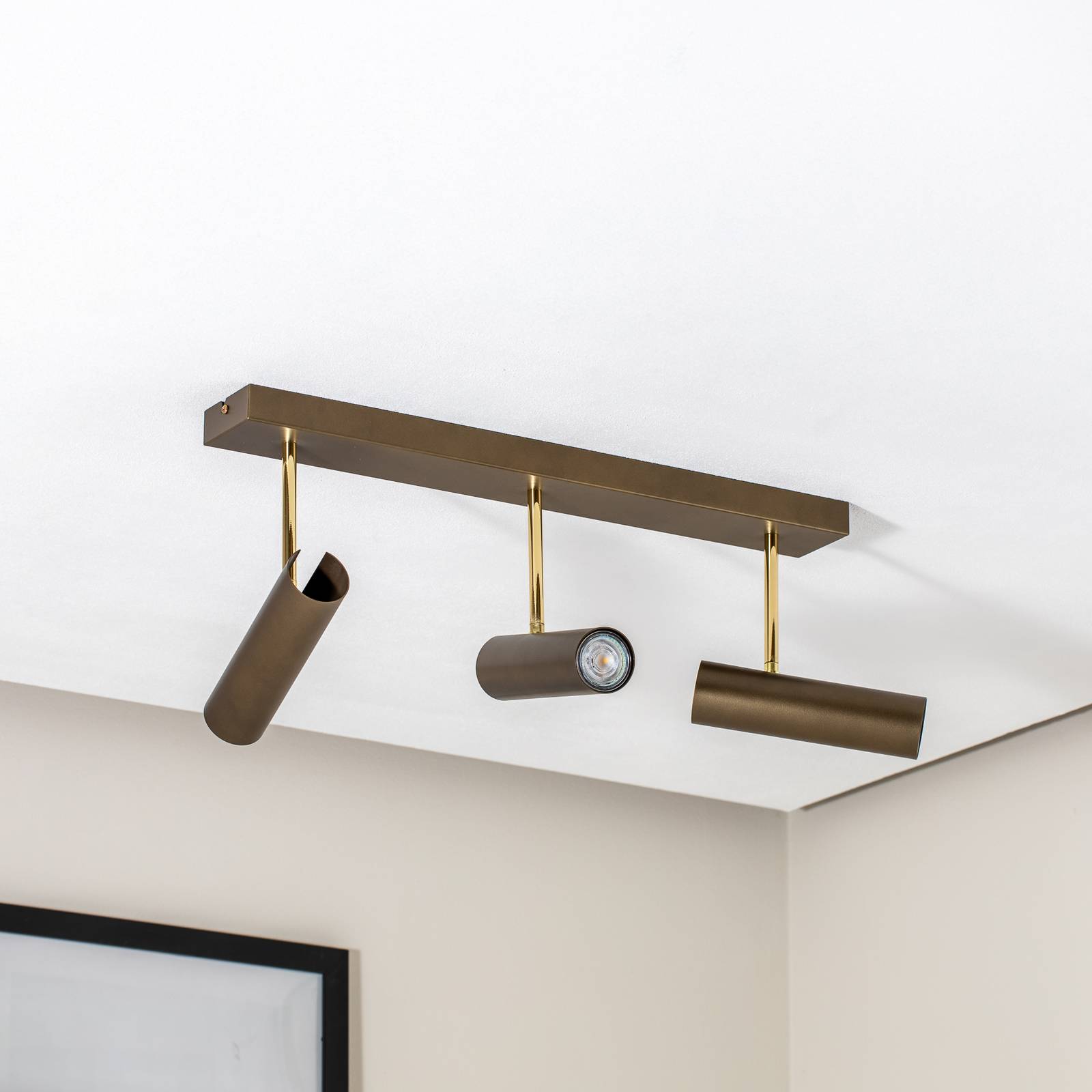 Lampa sufitowa Axion, 3-punktowa, podłużna, stalowa, kolor tytanowy