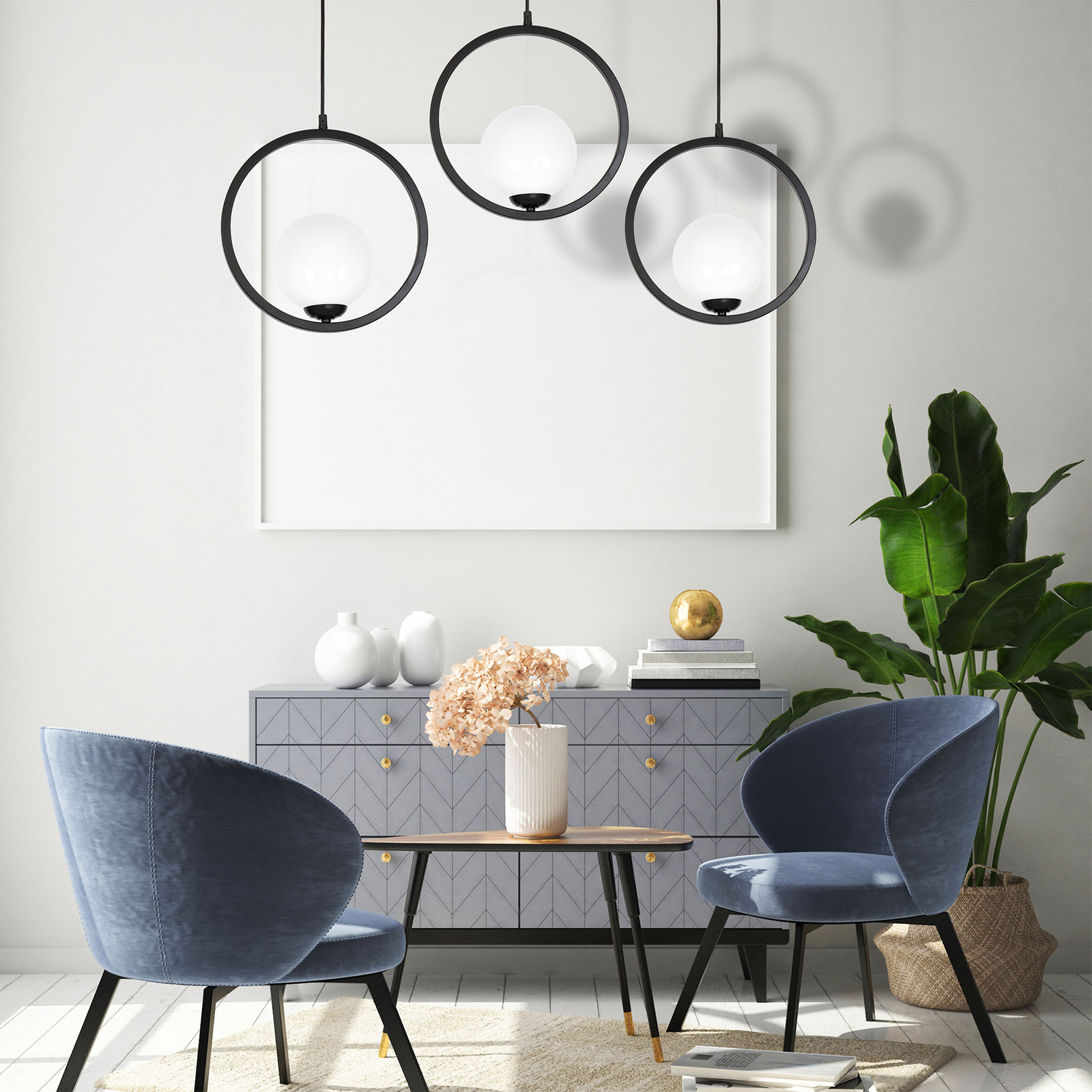 Boston pendant light, 3 glass lampshades standing