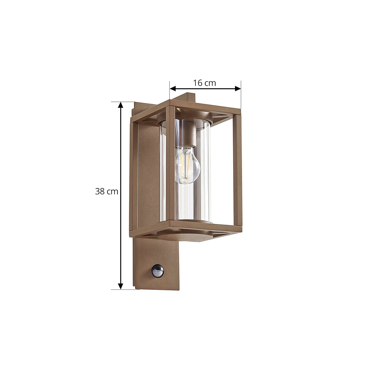 Lucande Außenwandlampe Ferda, Sensor, hängend, braun, E27