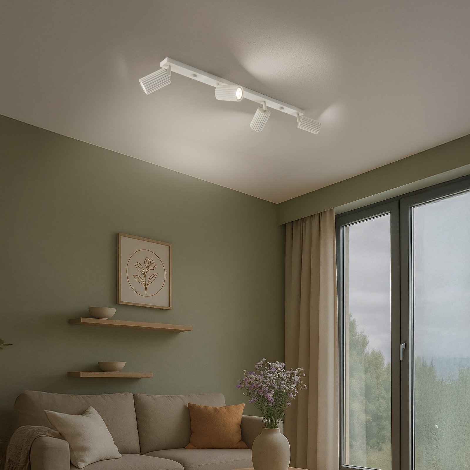 Carbon plafondspot, beige, lengte 81 cm, aluminium, 4-lamps.