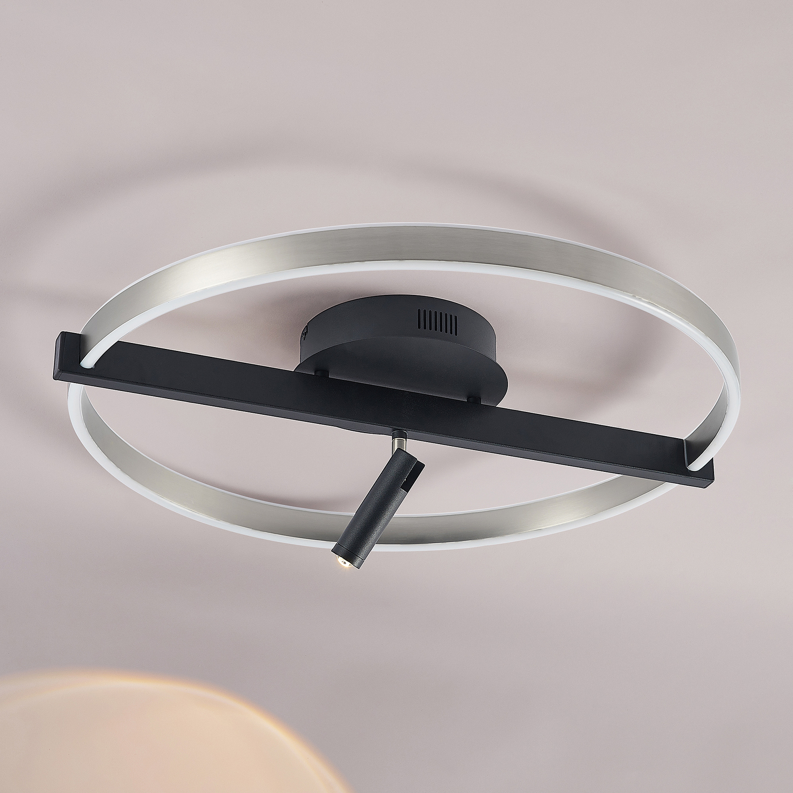 Lucande Matwei LED plafondlamp, ringvormig, nikkel