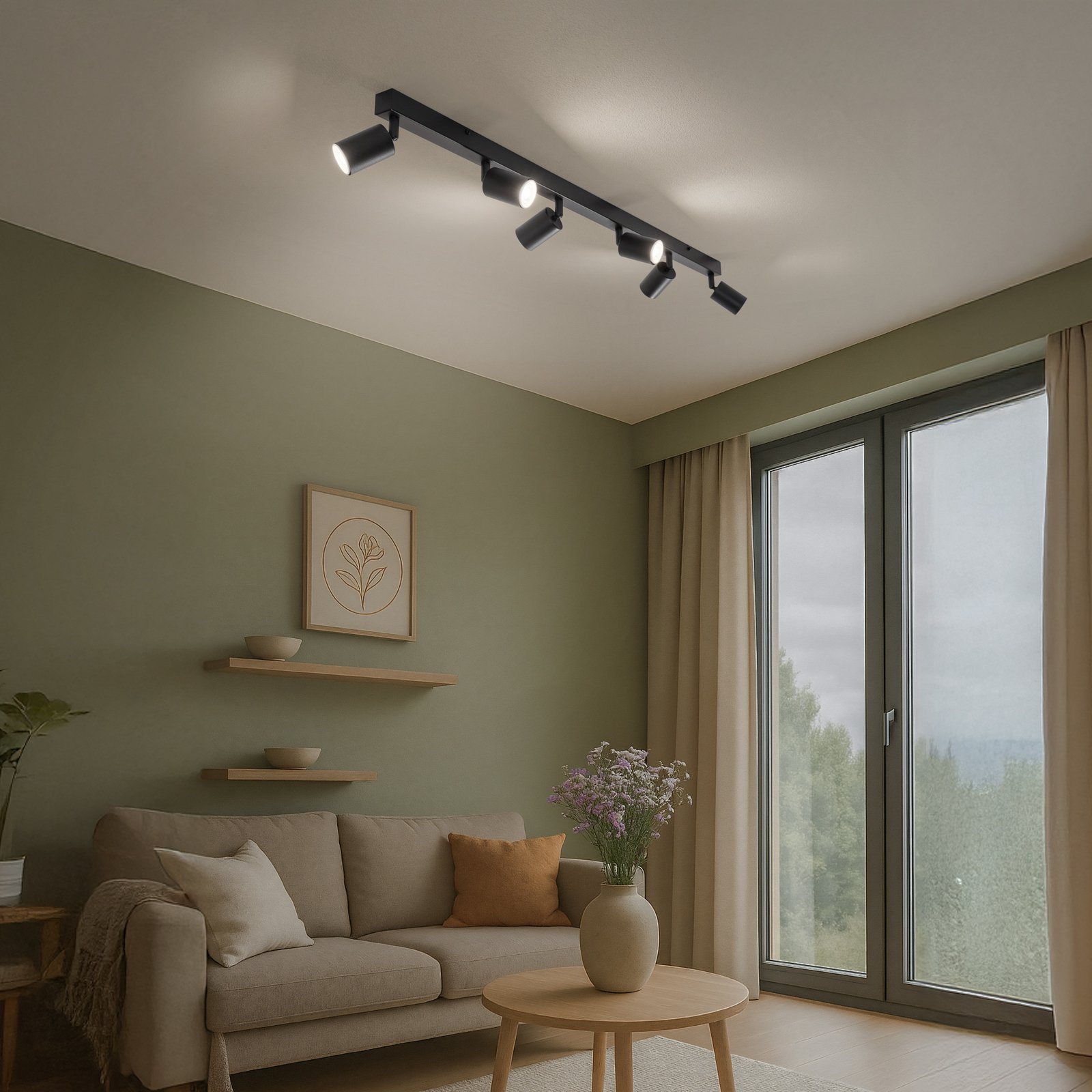 Plafondspot Top, zwart, 127 cm, 6-lamps, metaal, GU10 Plafondspot Top, zwart, 127 cm, 6-lamps, metaal, GU10