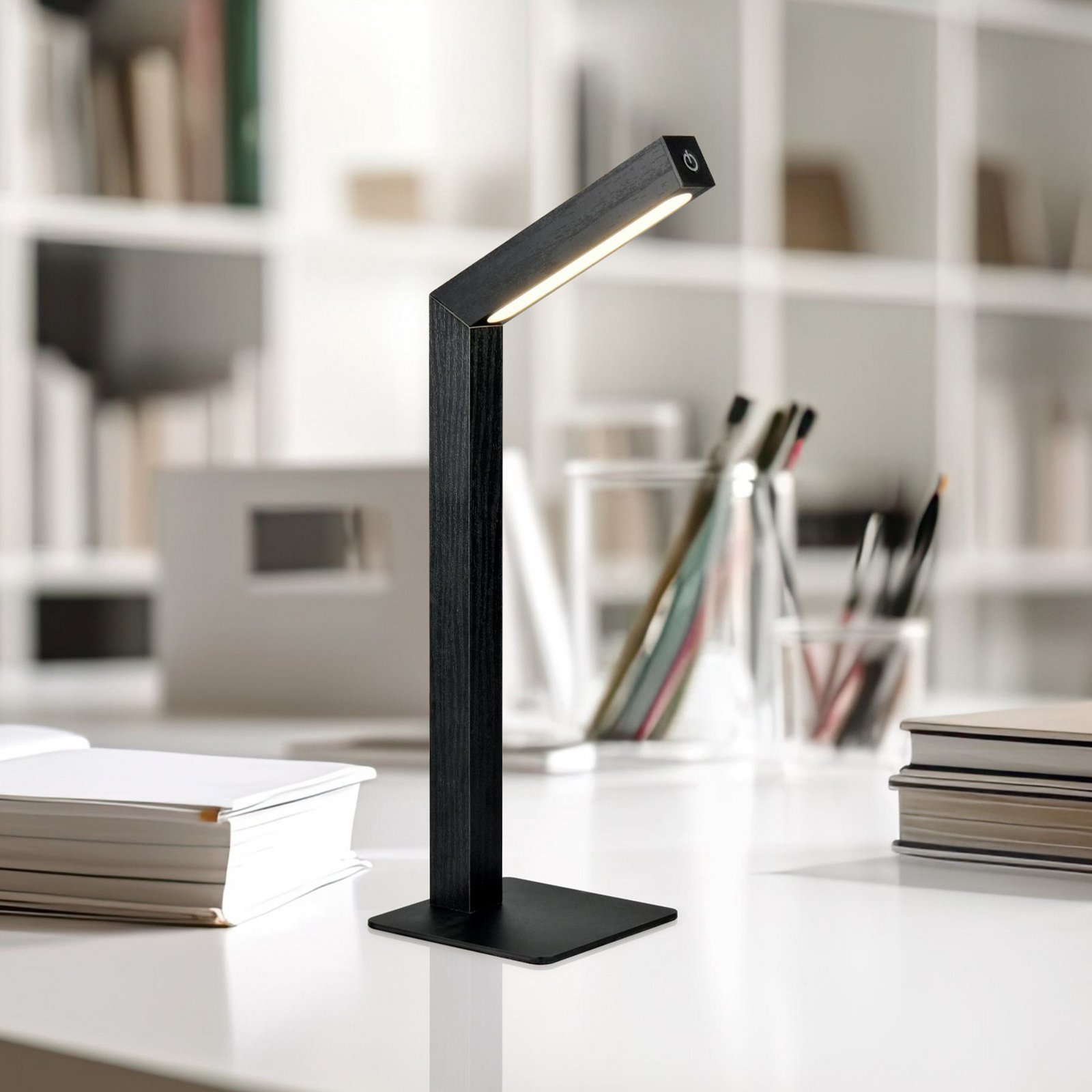 LED rechargeable table lamp Skip, black, MDF, height 37.5 cm