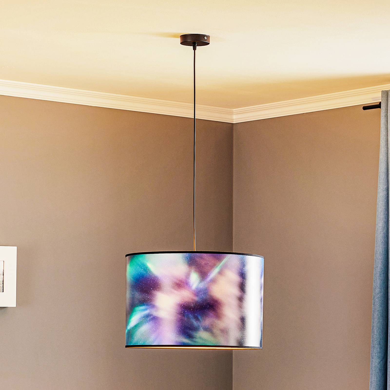 Hänglampa Print L, himmel med blått polarljus