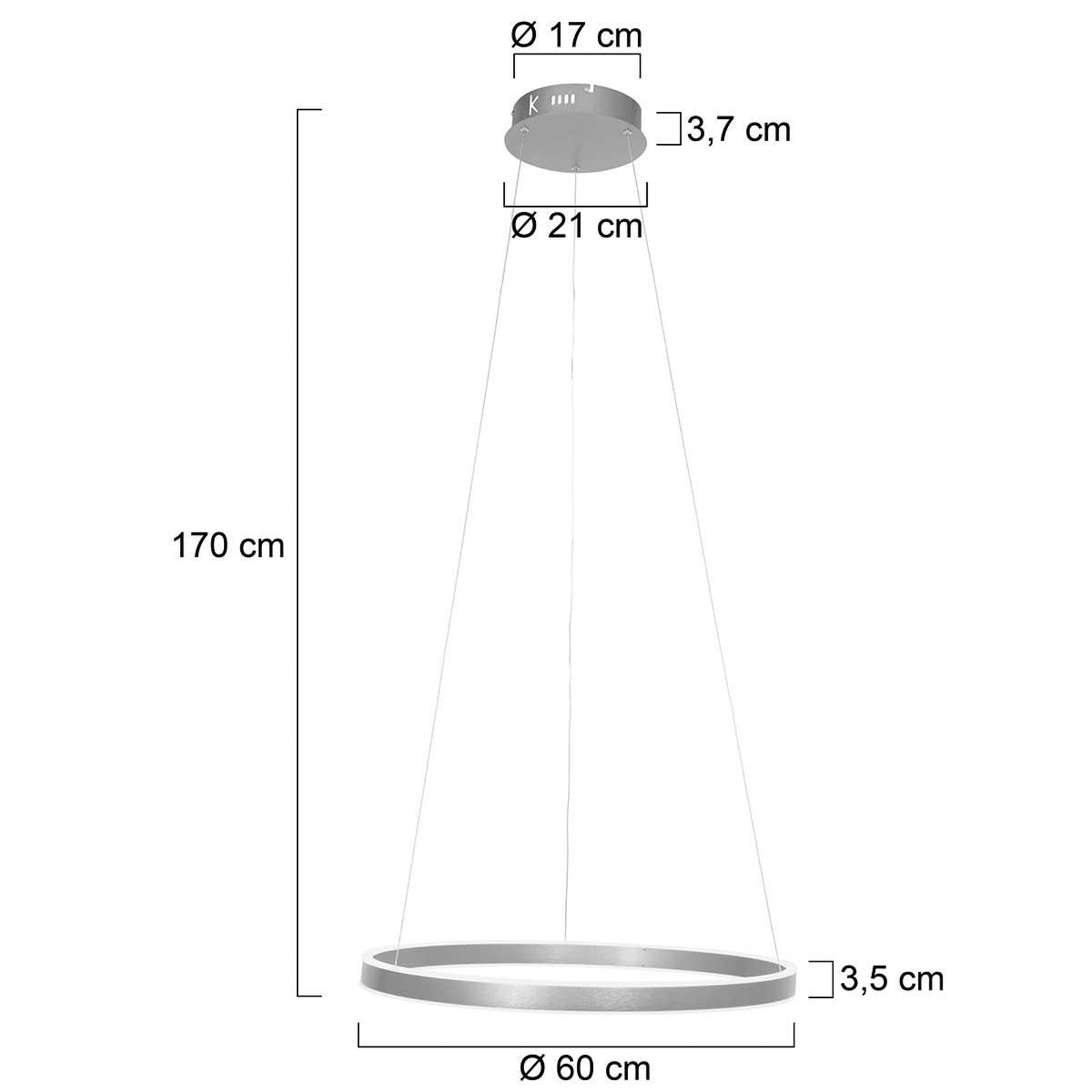 Ringlux LED-riippuvalaisin, Ø 60 cm, 2-valo, teräs