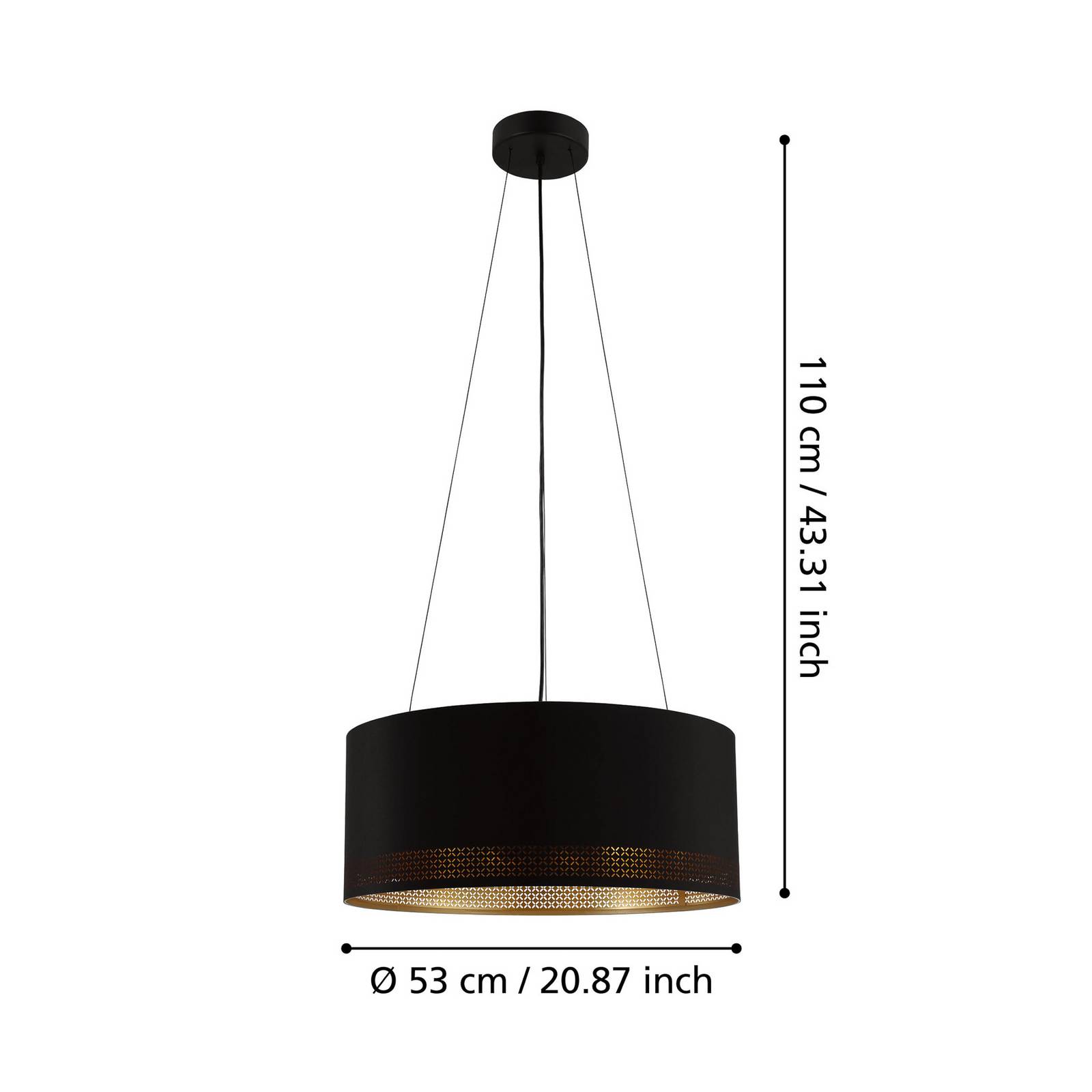 Lampa wisząca Esteperra, czarny/złoty, Ø 53 cm