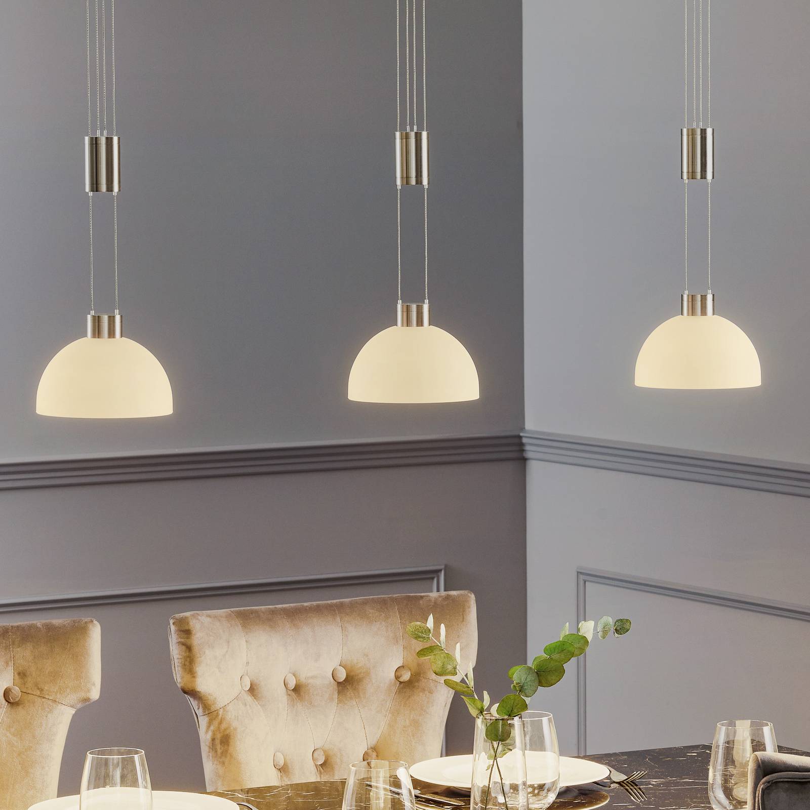 Rothfels Laurena LED-hänglampa 3 lampor nickel