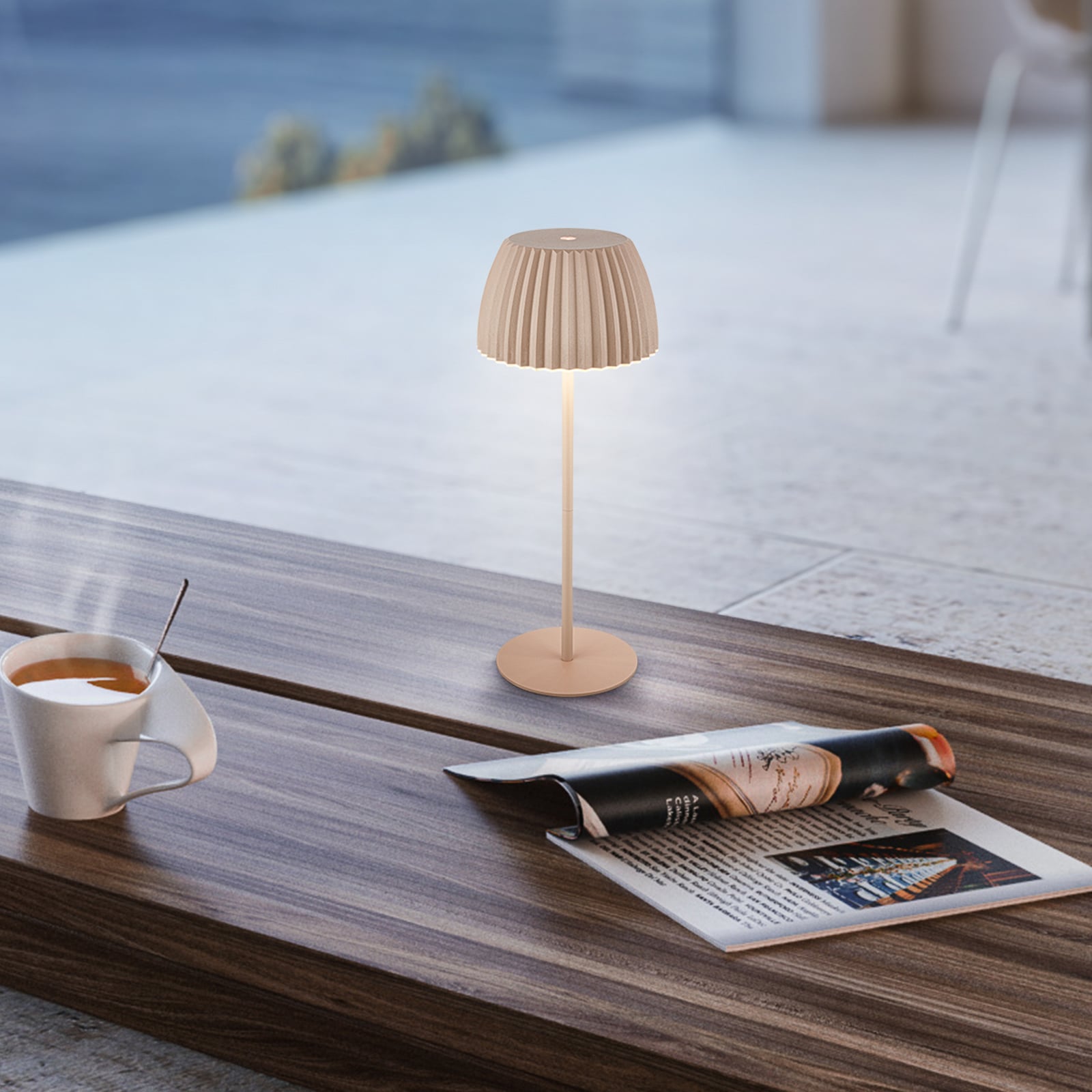 LED акумулаторна настолна лампа Brilo unplugged Riffle, 36 cm, бежова