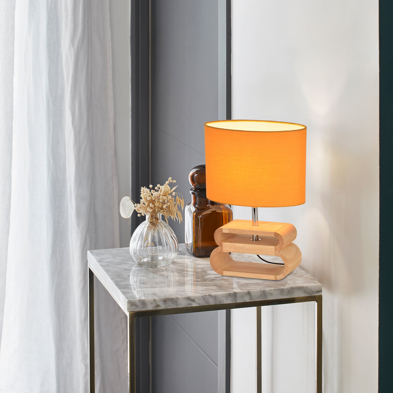 Bordlampe Oslo, sennepsgul/lys tre, 30 cm, bomull/tre Bordlampe Oslo, sennepsgul/lys tre, 30 cm, bomull/tre