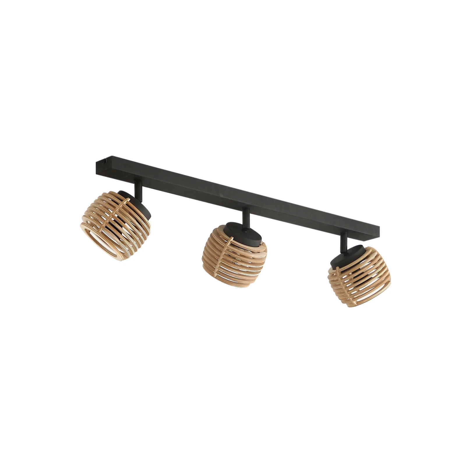 Lindby plafonnier Ediz, 3 lampes, GU10, bois, 73 cm de long