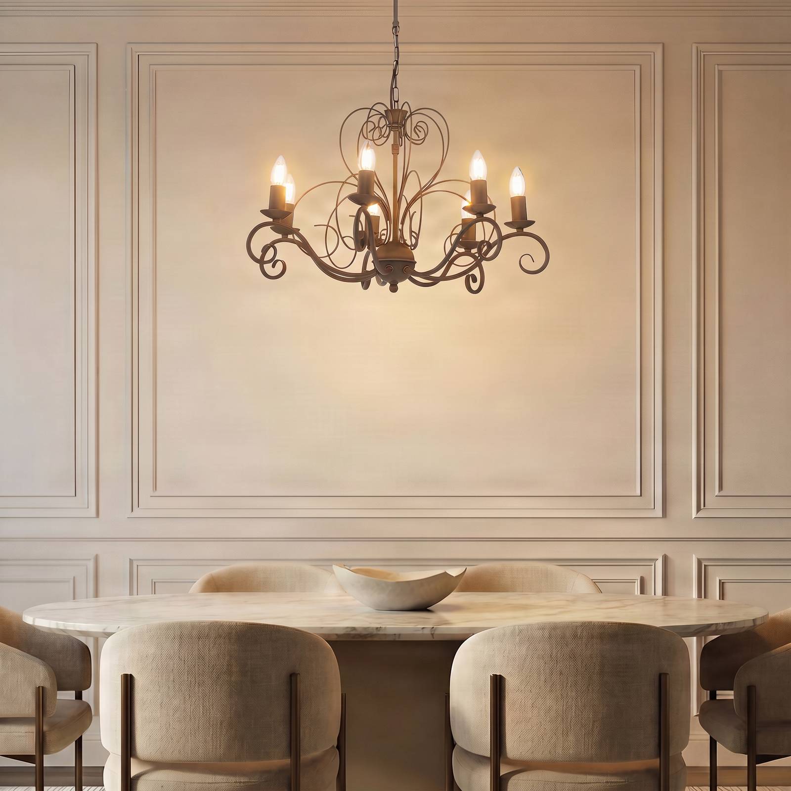 Luminex Kroonluchter Mauro, beige, 7-lamps, Ø 62 cm, metaal, E14
