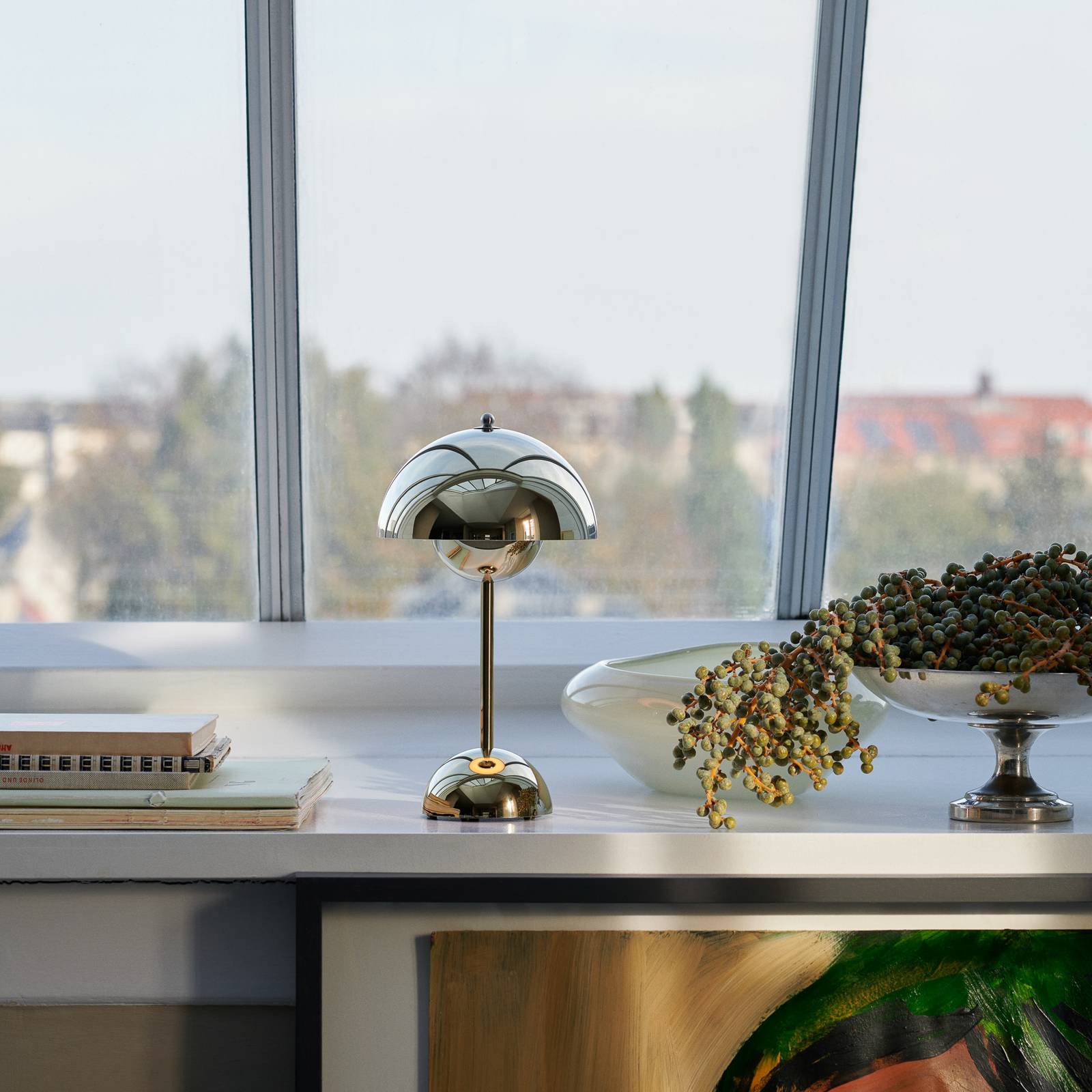 &tradition &tradíció led-es újratölthető asztali lámpa flowerpot vp9, krómozott