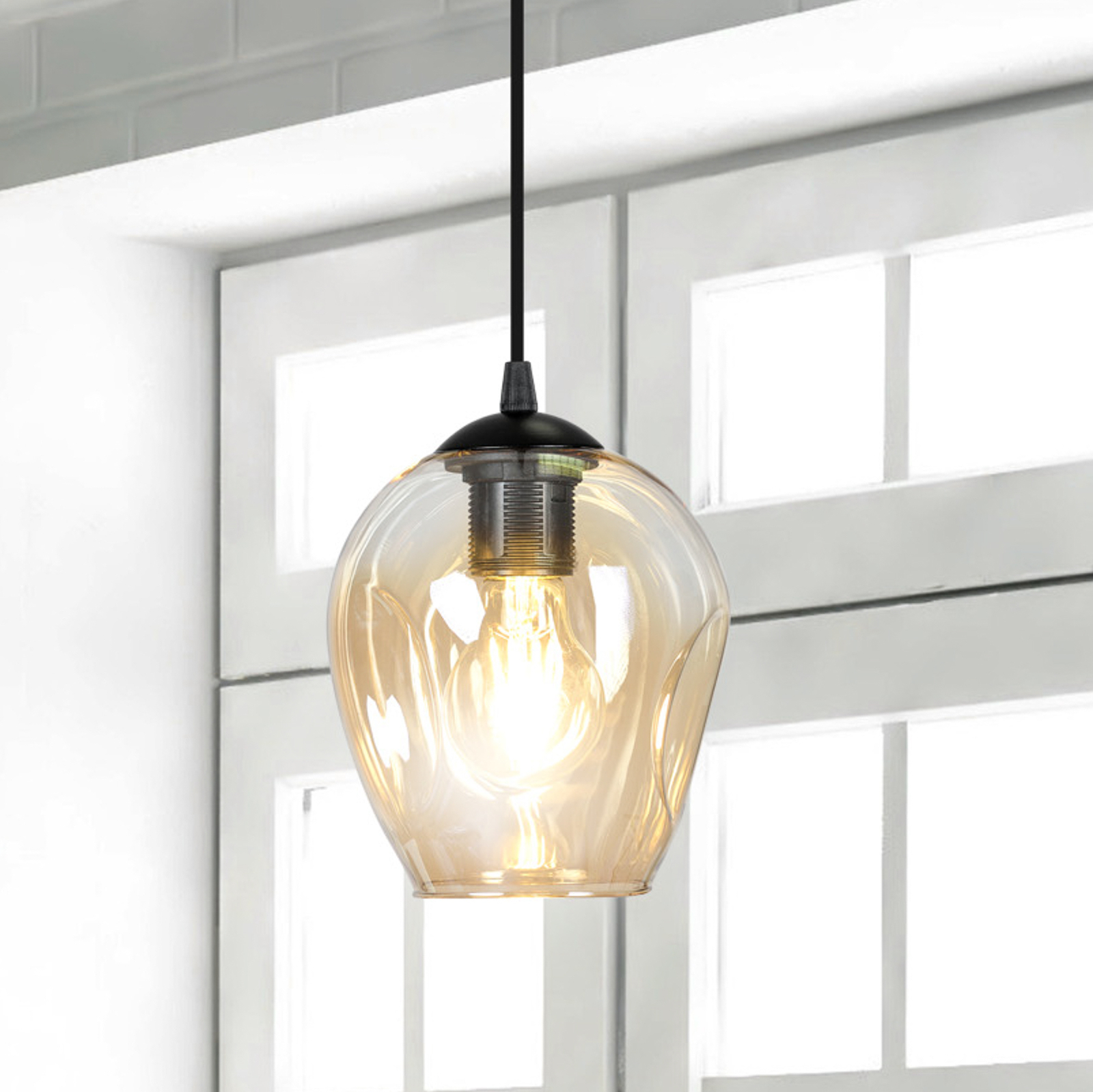 Hanglamp Starla decentraal 1-lamp, glas amber