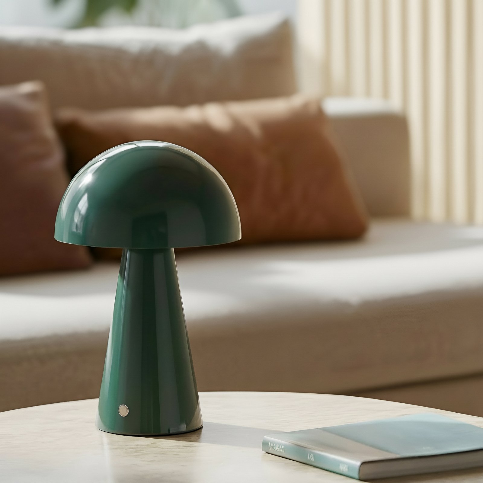 Lindby LED lampă de masă reîncărcabilă Nevijo, verde, Ø20 cm, USB, dimabil