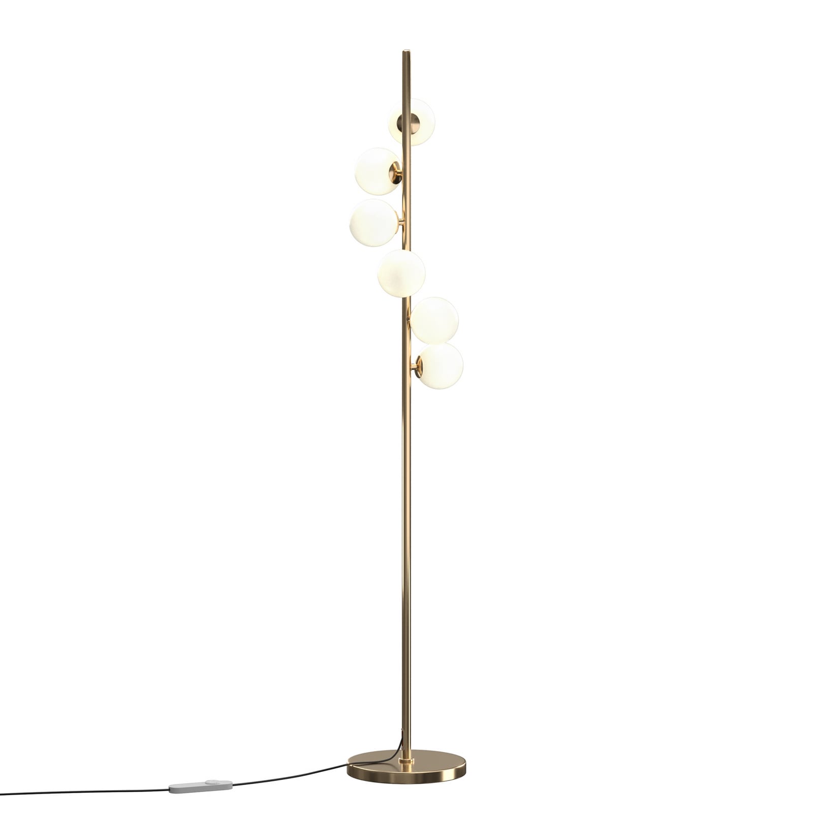 Stojacia lampa Dallas, zlatá/biela, výška 150 cm, 6-pl., stmievač