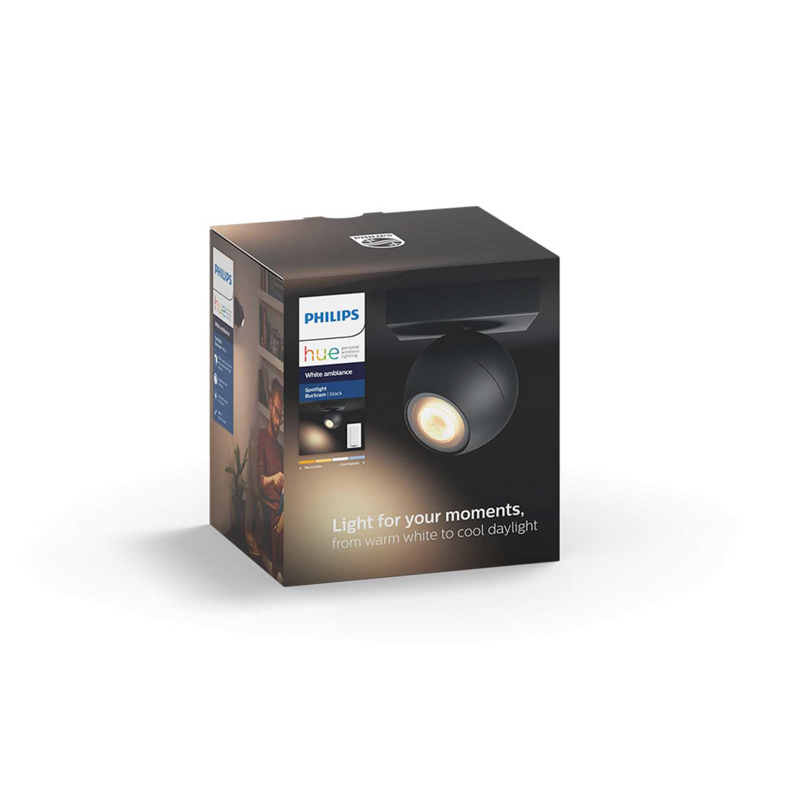 Buckram Stropné Lampa Single Spot w/Prepínač White Amb. Black - Philips Hue