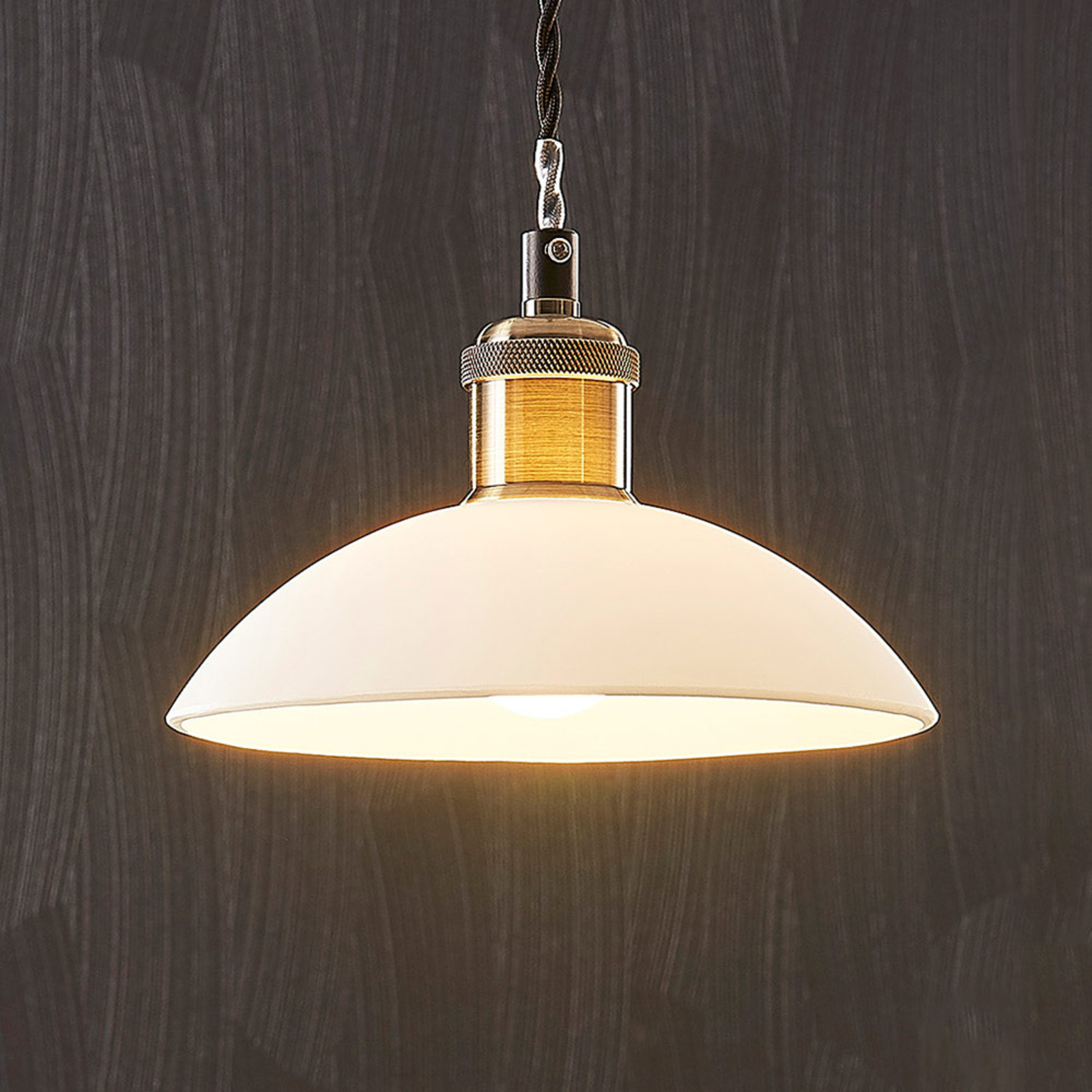 Lindby Glass hanging light Samu, antique brass decor, for Kitchen, glass, metal, E27, 60 W, energy efficiency: A++, H: 14.1 cm